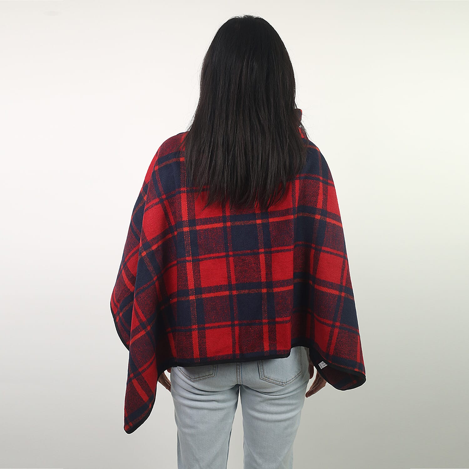 Red Check Knit Poncho 