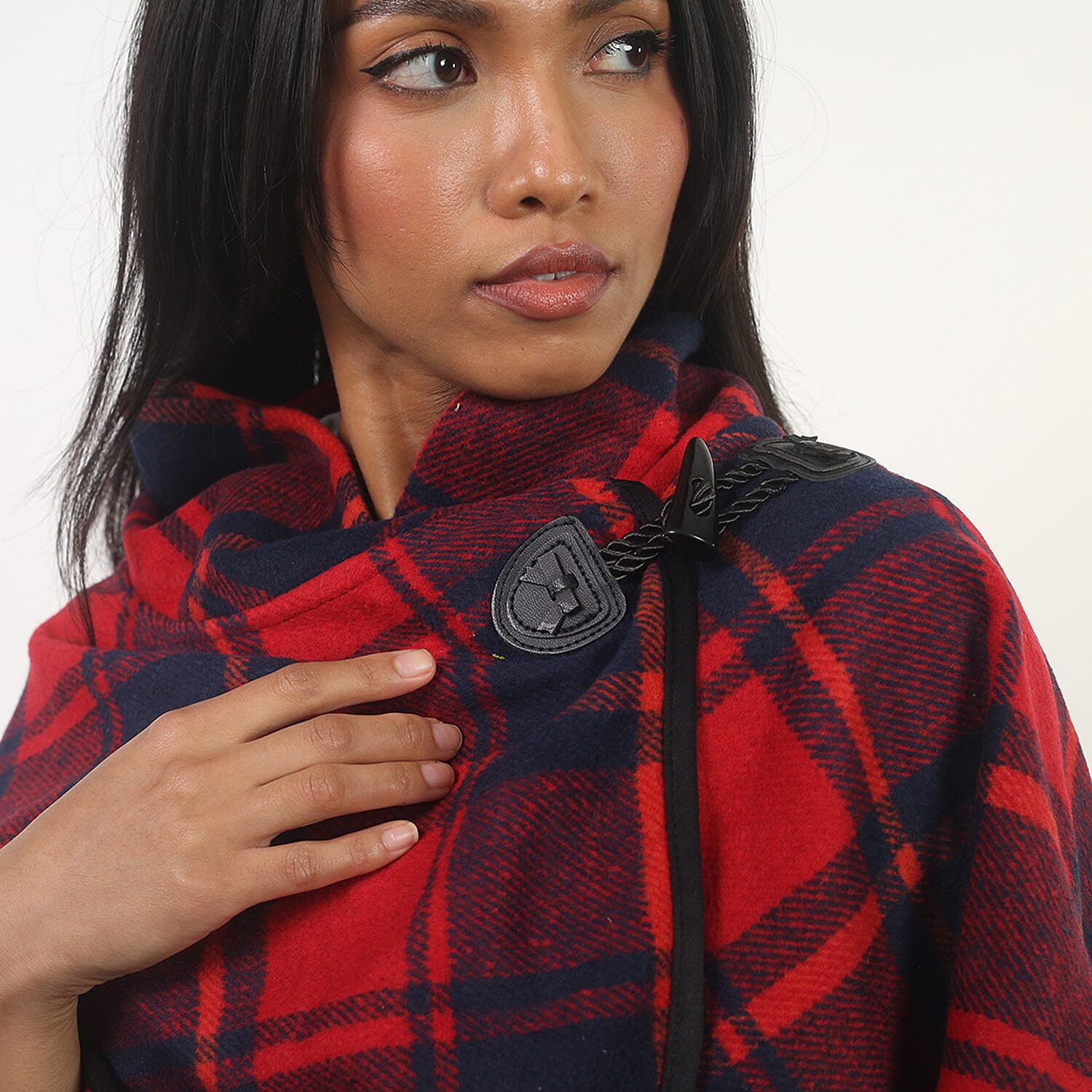 Red Check Knit Poncho 