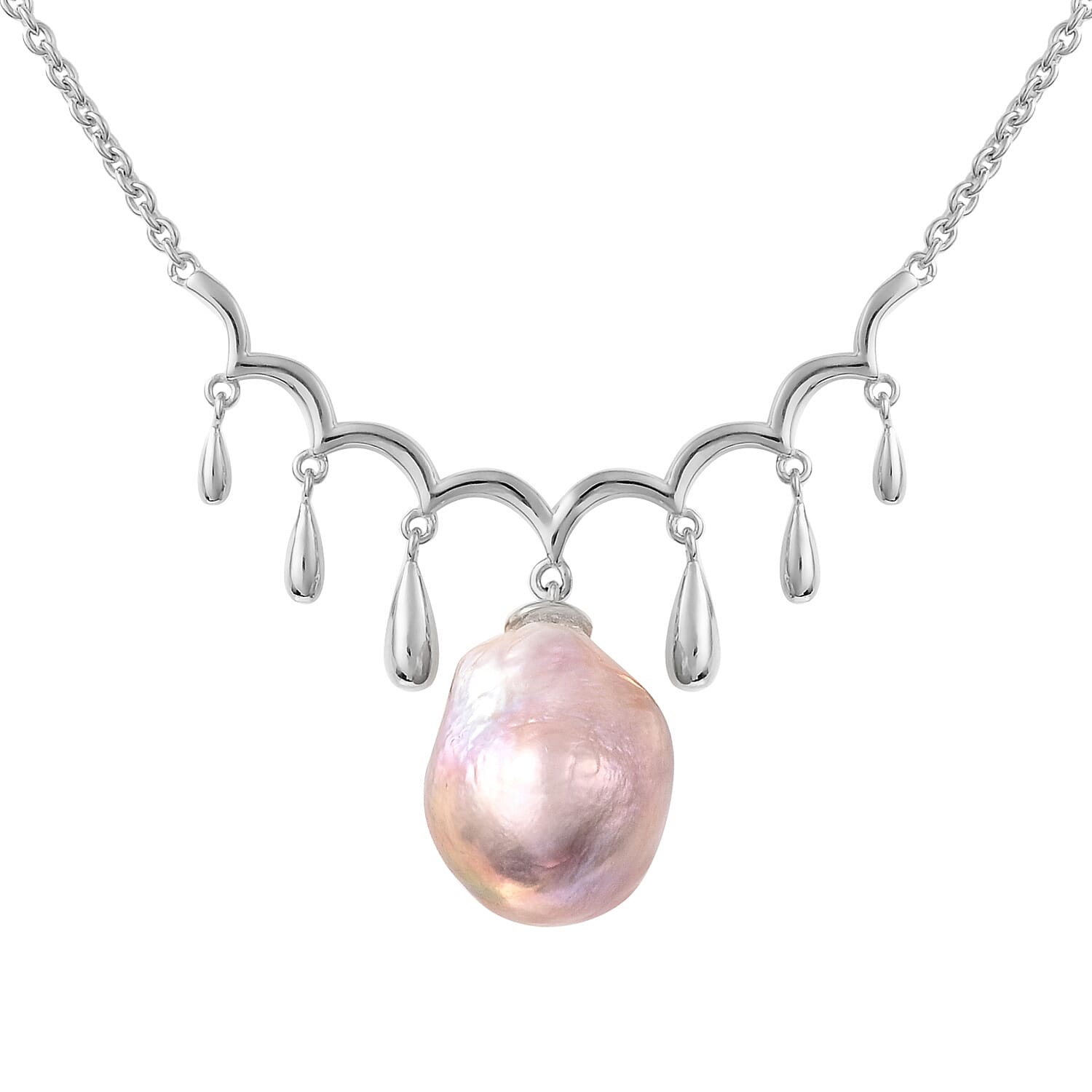 LucyQ - Baroque Freshwater Pearl Necklace (Size 20) in Rhodium Overlay Sterling Silver