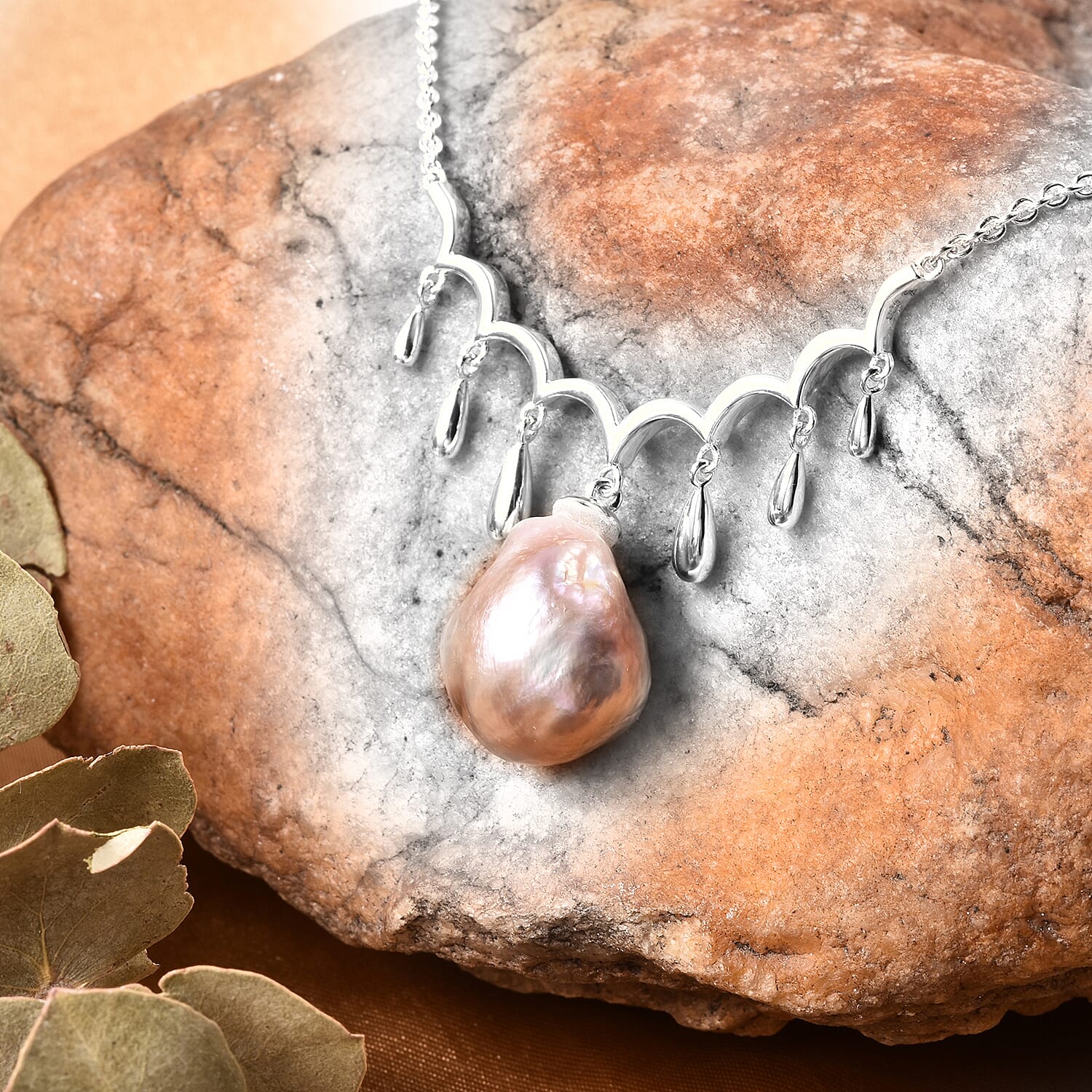 LucyQ - Baroque Freshwater Pearl Necklace (Size 20) in Rhodium Overlay Sterling Silver