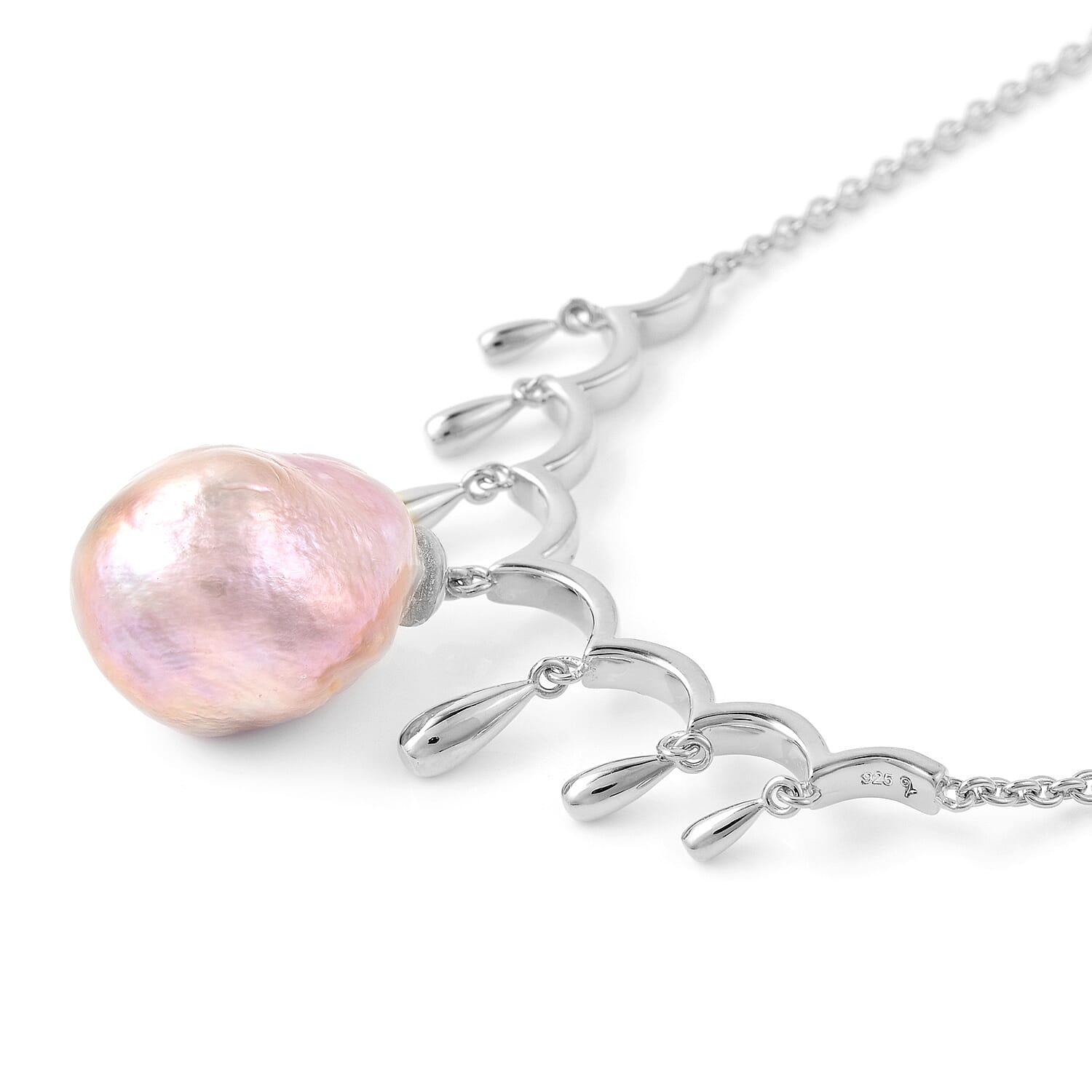 LucyQ - Baroque Freshwater Pearl Necklace (Size 20) in Rhodium Overlay Sterling Silver