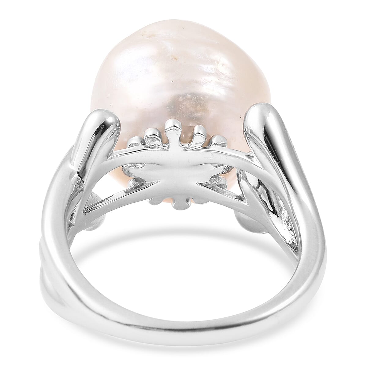 LucyQ -  Freshwater White Baroque Pearl Ring in Rhodium Overlay Sterling Silver