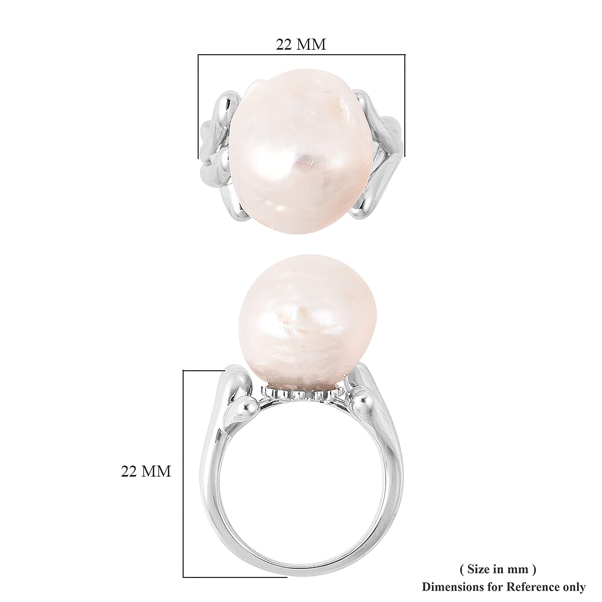 LucyQ -  Freshwater White Baroque Pearl Ring in Rhodium Overlay Sterling Silver