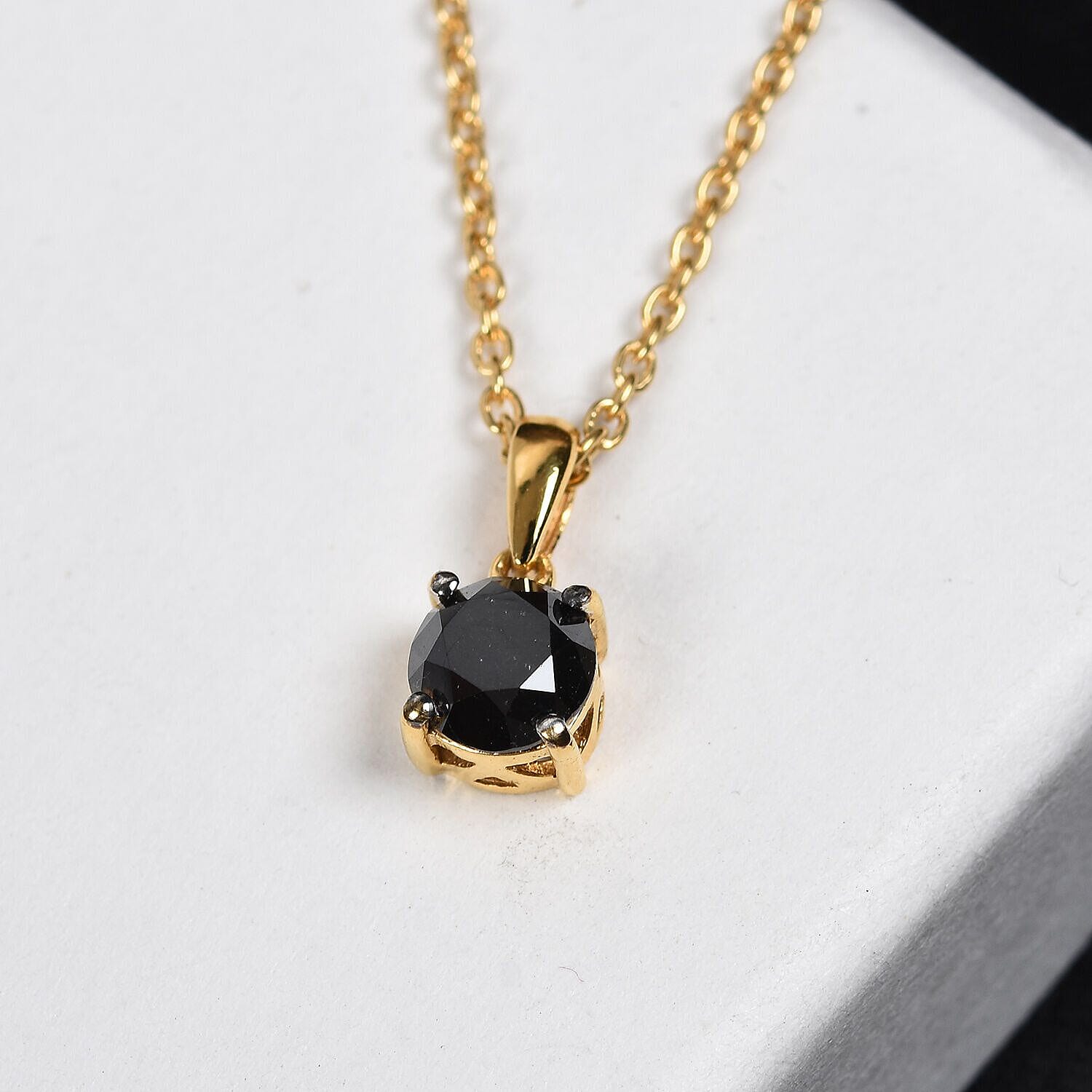 Black Diamond Pendant with Chain (Size 18) in 14K Gold Overlay Sterling Silver 1.00 Ct.