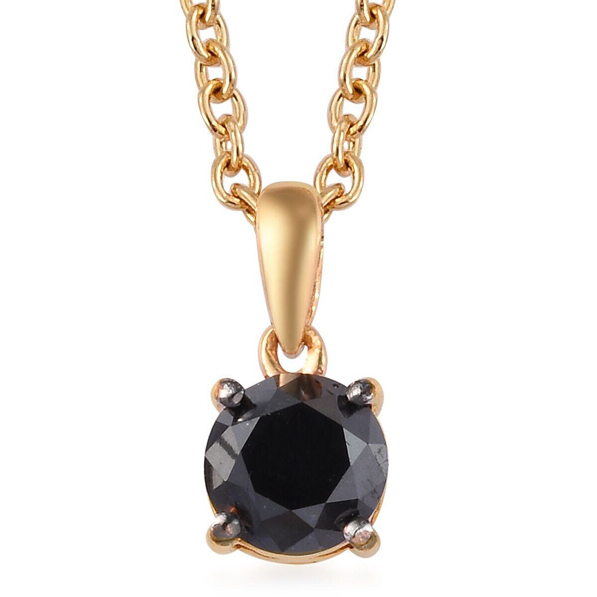 Black Diamond Pendant with Chain (Size 18) in 14K Gold Overlay Sterling Silver 1.00 Ct.