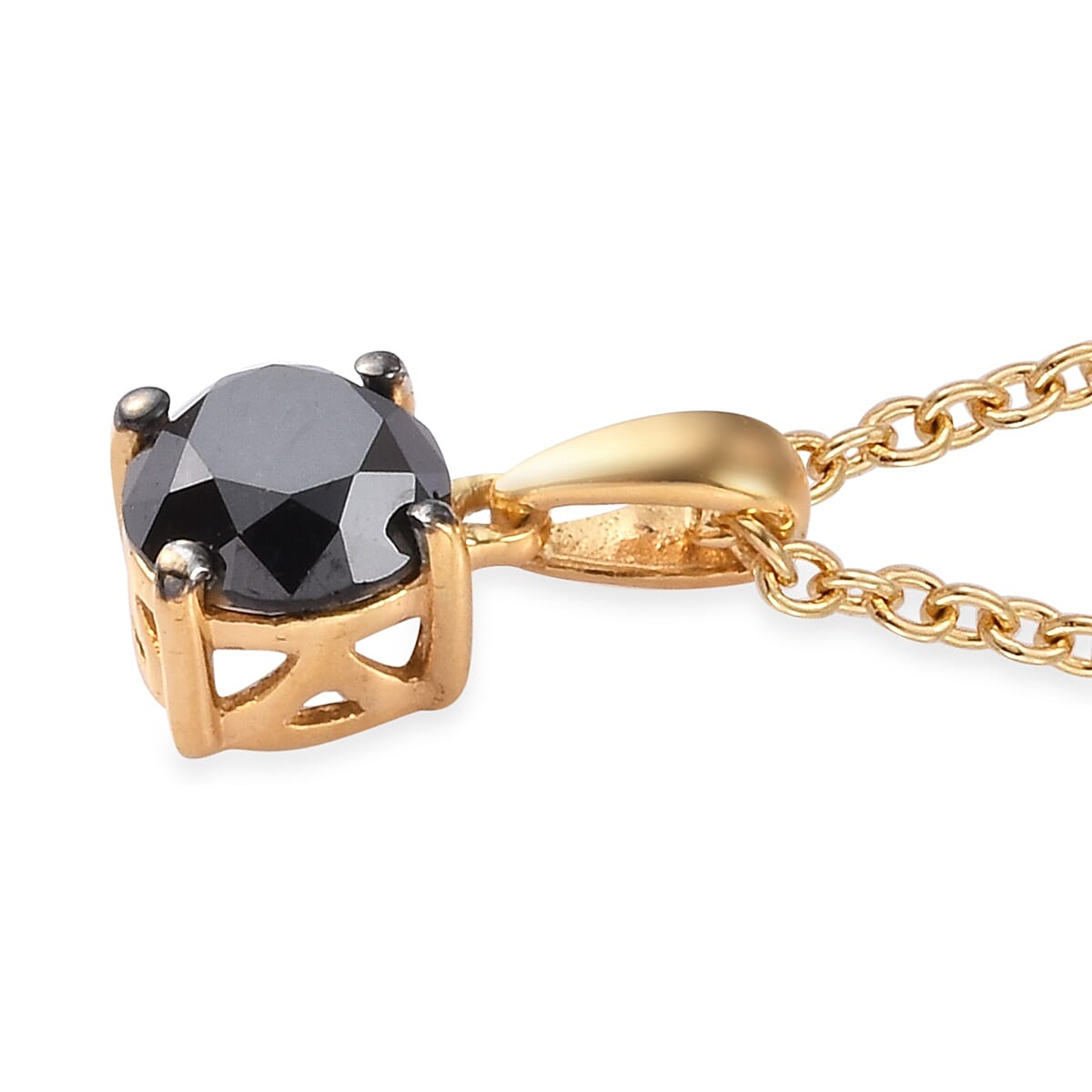 Black Diamond Pendant with Chain (Size 18) in 14K Gold Overlay Sterling Silver 1.00 Ct.