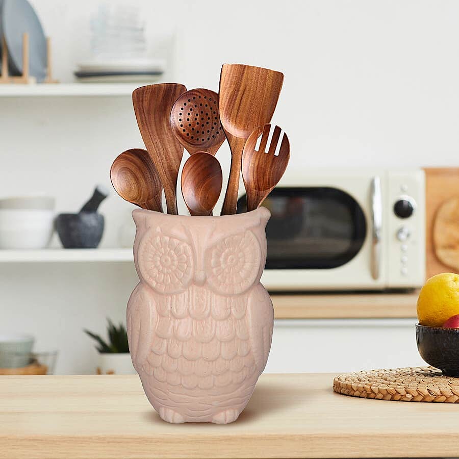 Owl Design Ceramic Multipurpose Holder (Size 19x9cm) - Light Pink