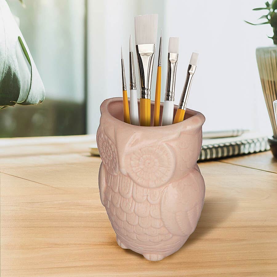 Owl Design Ceramic Multipurpose Holder (Size 19x9cm) - Light Pink