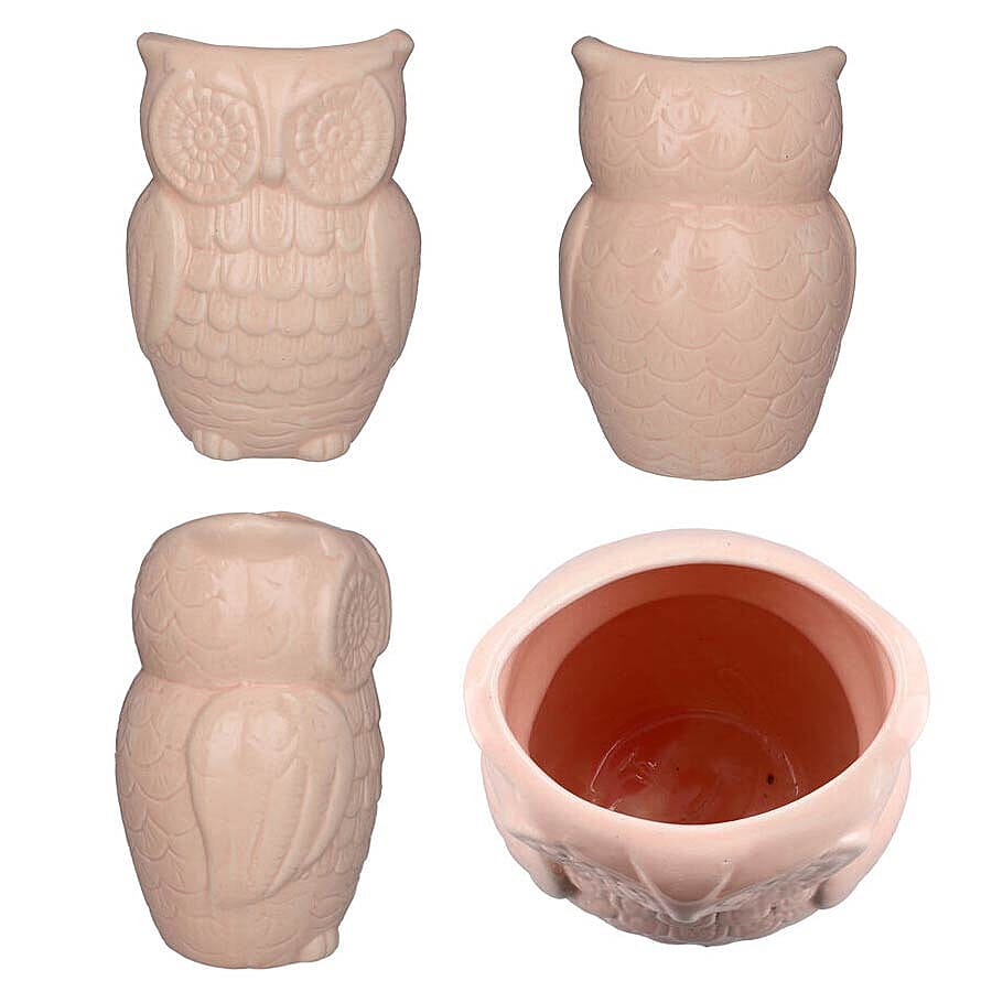 Owl Design Ceramic Multipurpose Holder (Size 19x9cm) - Light Pink