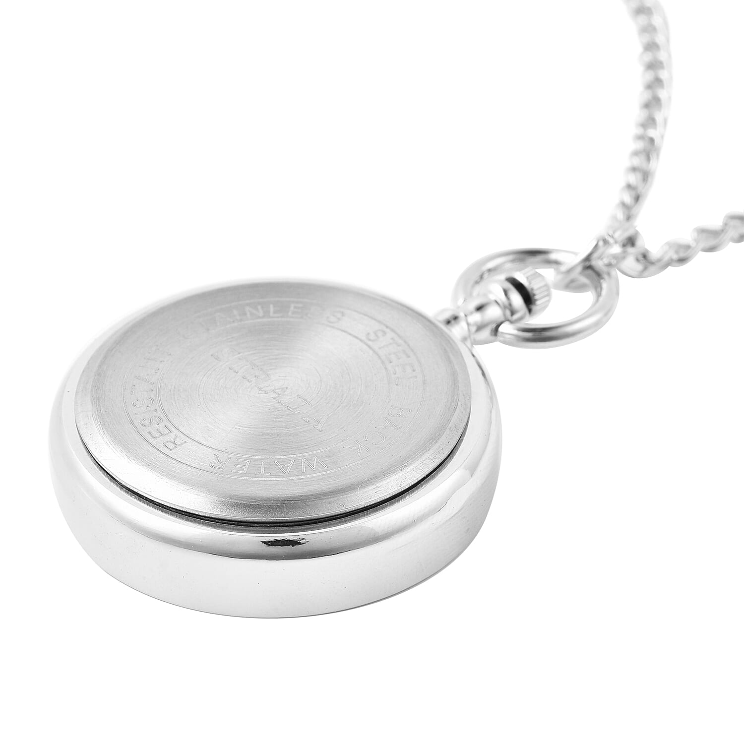 STRADA Japanese Movement Pocket Watch with Chain (Size 30) and Moving White Howlite Beads Around the Dial in Silver Tone