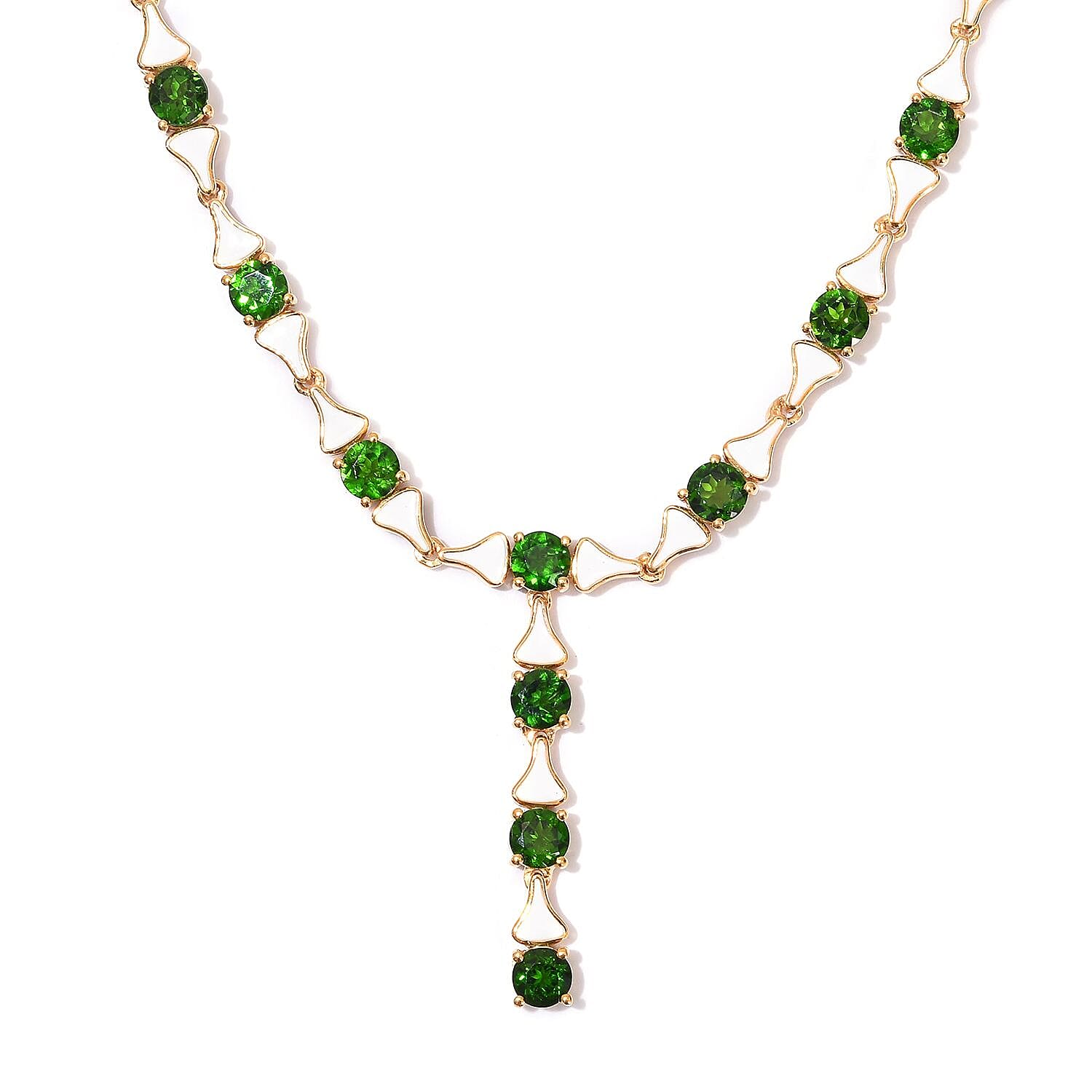 GP - Chrome Diopside and Blue Sapphire Enamelled Necklace (Size 18) in 14K Gold Overlay Sterling Silver 13.02 Ct, Silver wt 21.00 Gms