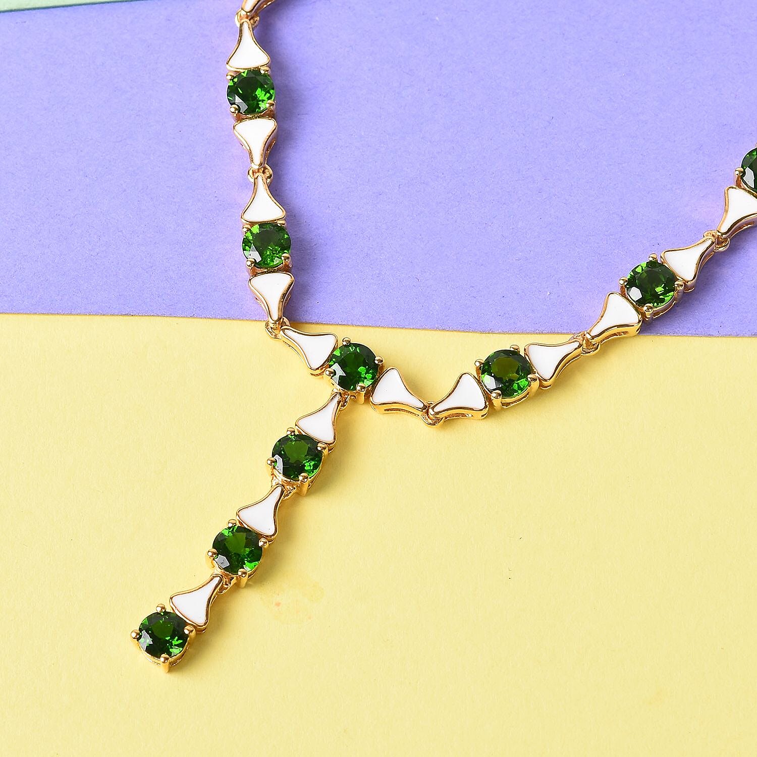 GP - Chrome Diopside and Blue Sapphire Enamelled Necklace (Size 18) in 14K Gold Overlay Sterling Silver 13.02 Ct, Silver wt 21.00 Gms