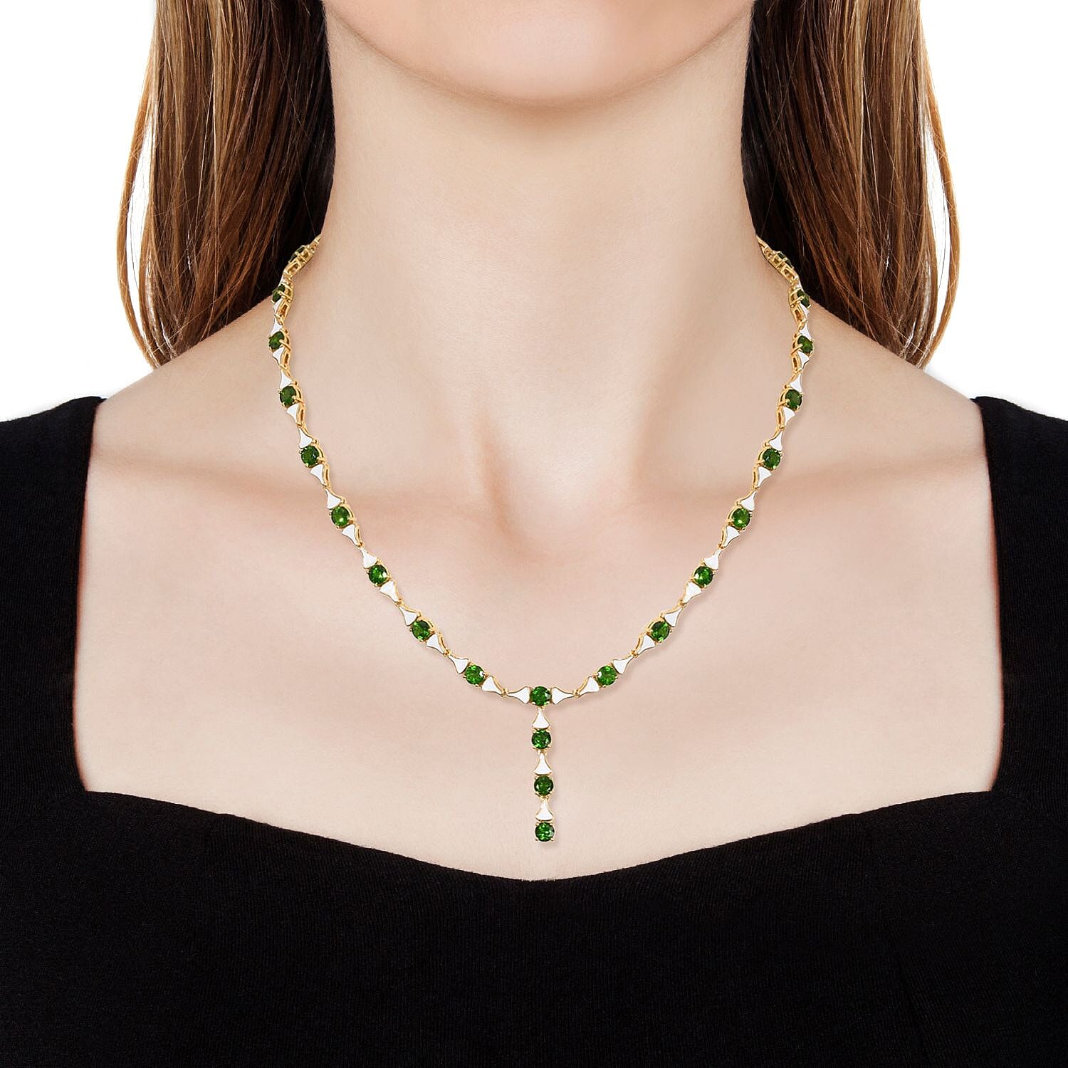 GP - Chrome Diopside and Blue Sapphire Enamelled Necklace (Size 18) in 14K Gold Overlay Sterling Silver 13.02 Ct, Silver wt 21.00 Gms