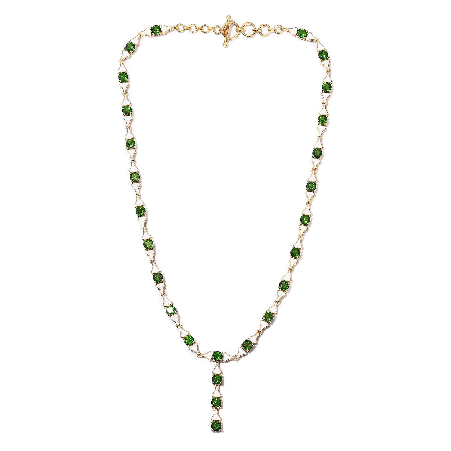 GP - Chrome Diopside and Blue Sapphire Enamelled Necklace (Size 18) in 14K Gold Overlay Sterling Silver 13.02 Ct, Silver wt 21.00 Gms