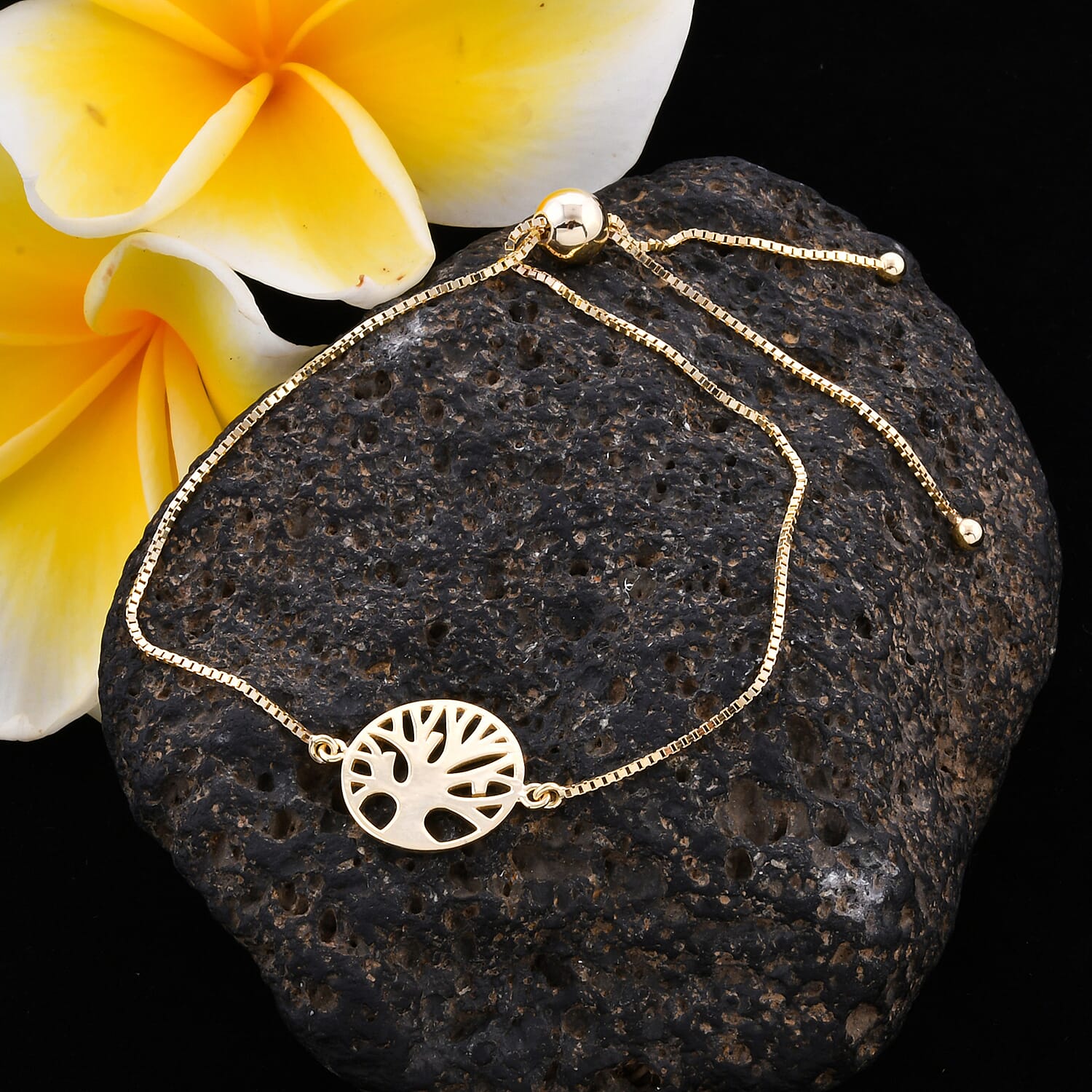 Royal Bali Collection - 9K Yellow Gold Tree of Life Adjustable Bolo Bracelet (Size 6.5-8)