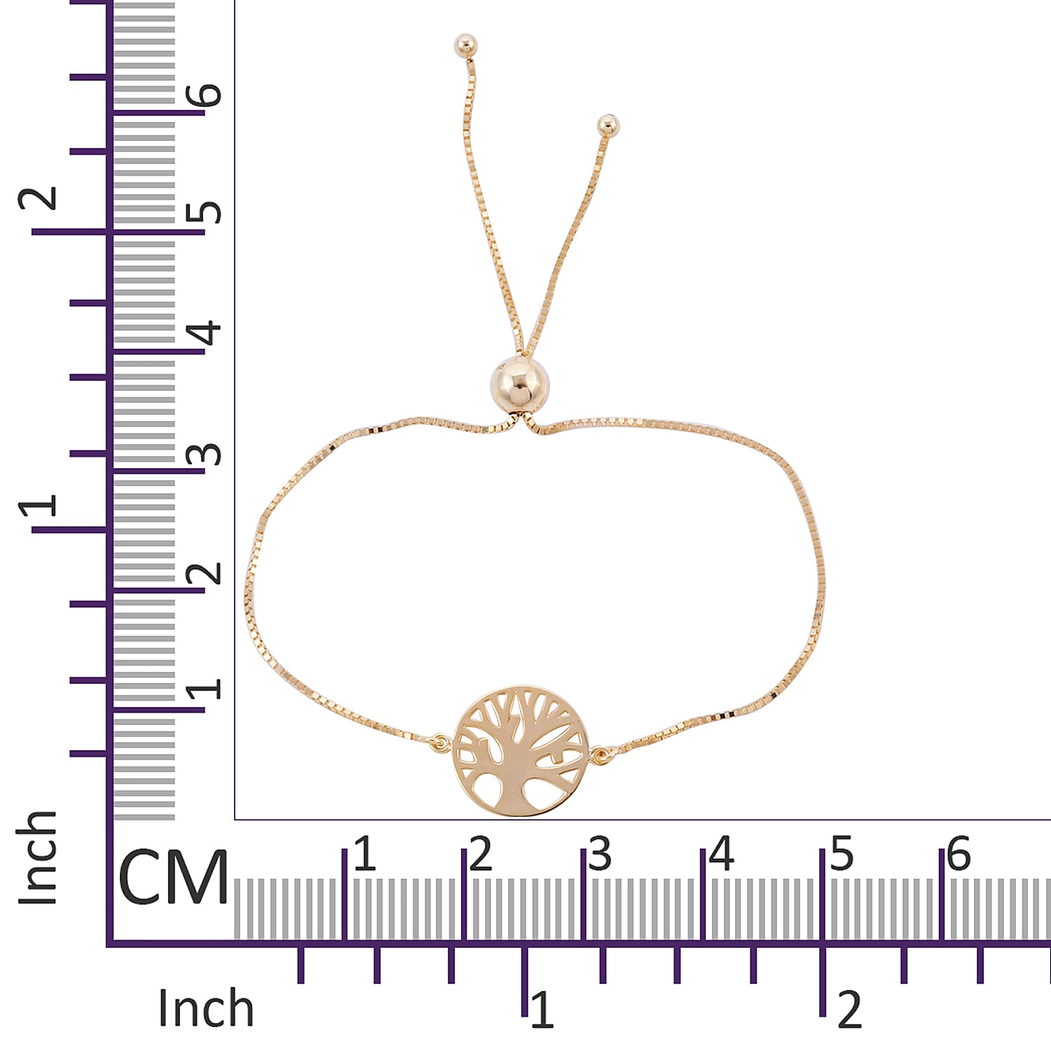 Royal Bali Collection - 9K Yellow Gold Tree of Life Adjustable Bolo Bracelet (Size 6.5-8)