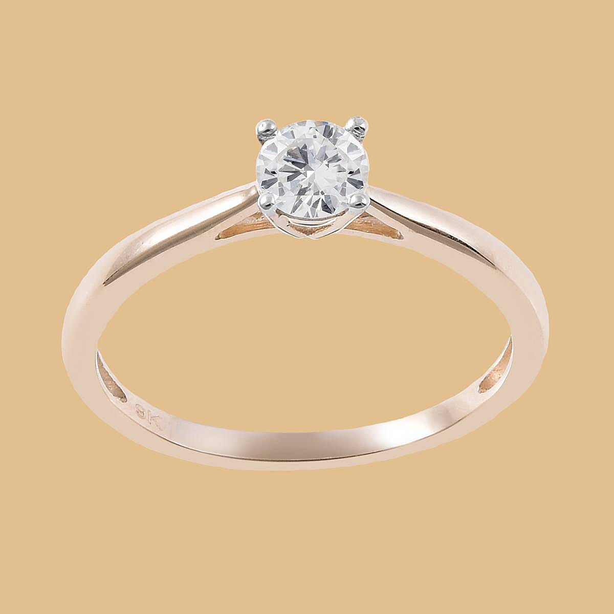9K Yellow Gold SGL Certified Natural Diamond (I3-G-H) Solitaire Ring 0.50 Ct.