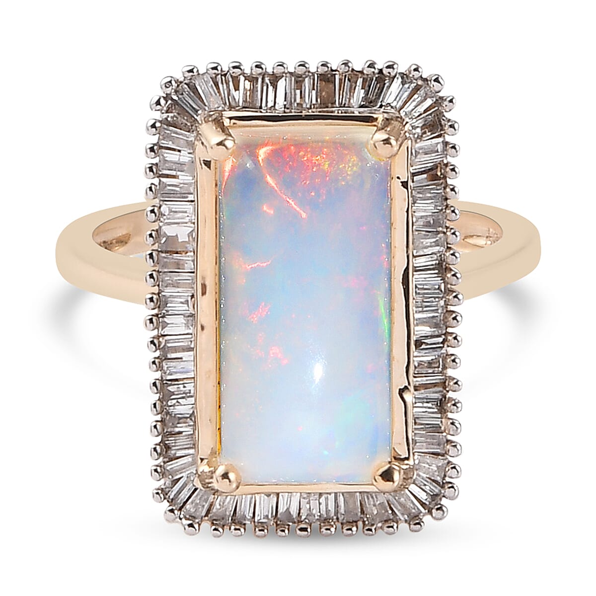 9K Yellow Gold AA Ethiopian Welo Opal and Natural Diamond (I4) Ring 3.54 Ct.