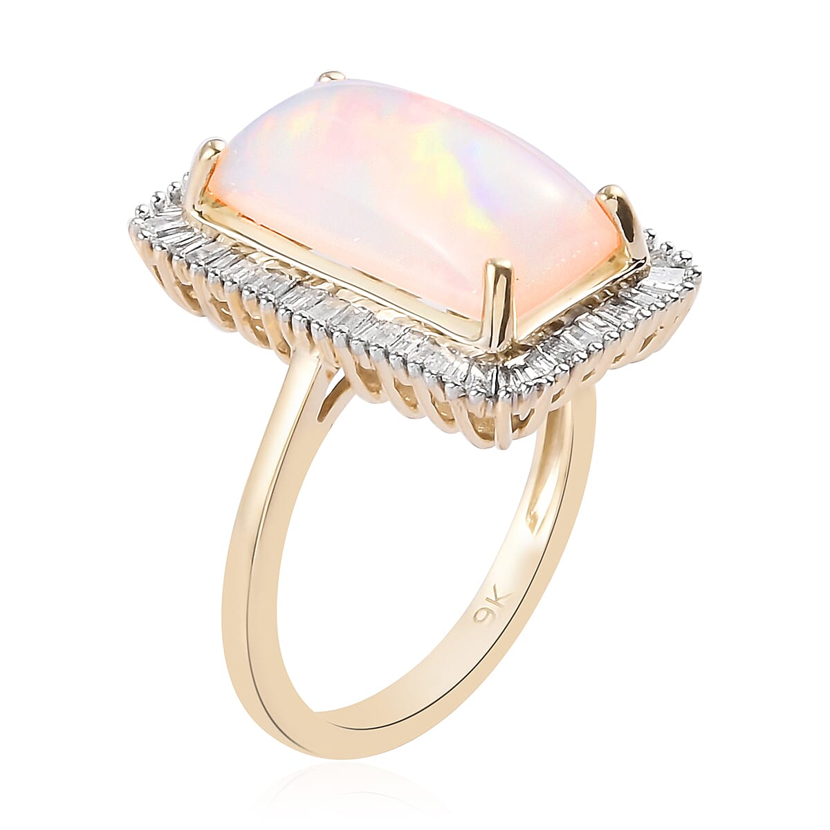 9K Yellow Gold AA Ethiopian Welo Opal and Natural Diamond (I4) Ring 3.54 Ct.