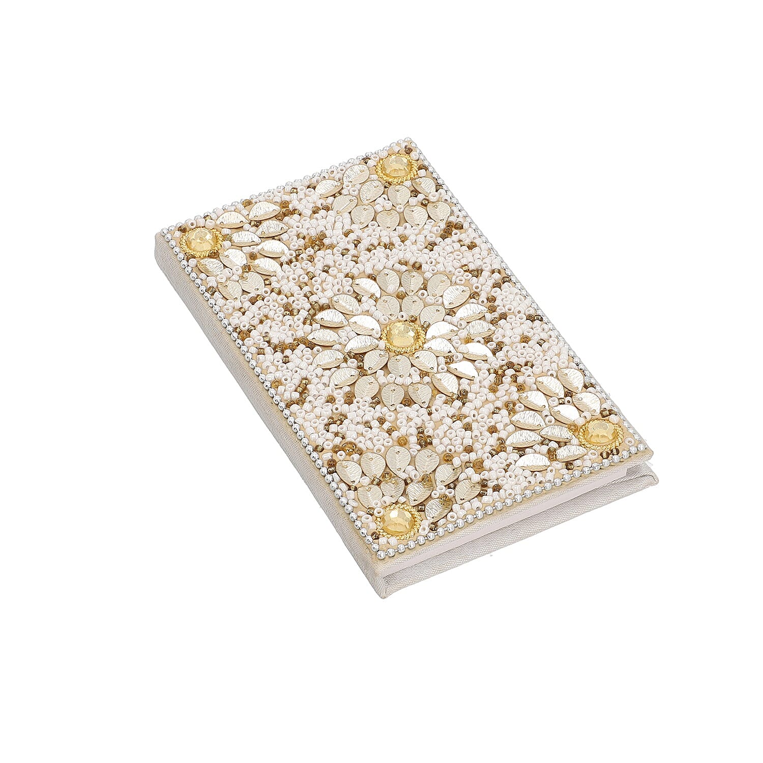 3 Piece Set - White Bead Decorated Diary, Key Chain and Pen