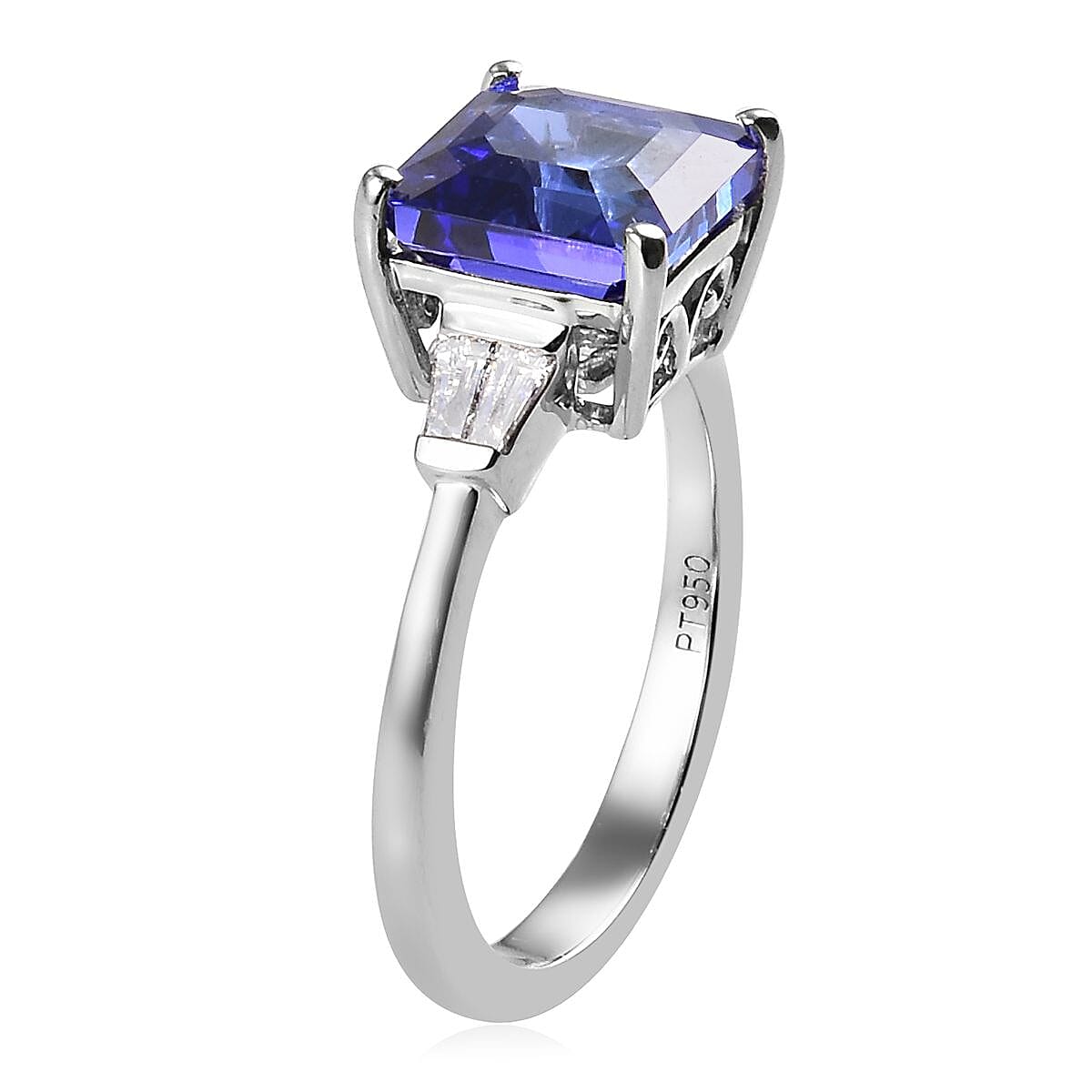 RHAPSODY 950 Platinum AAAA Tanzanite and Diamond (VS-E-F) Ring 3.00 Ct, Platinum wt. 4.50 Gms