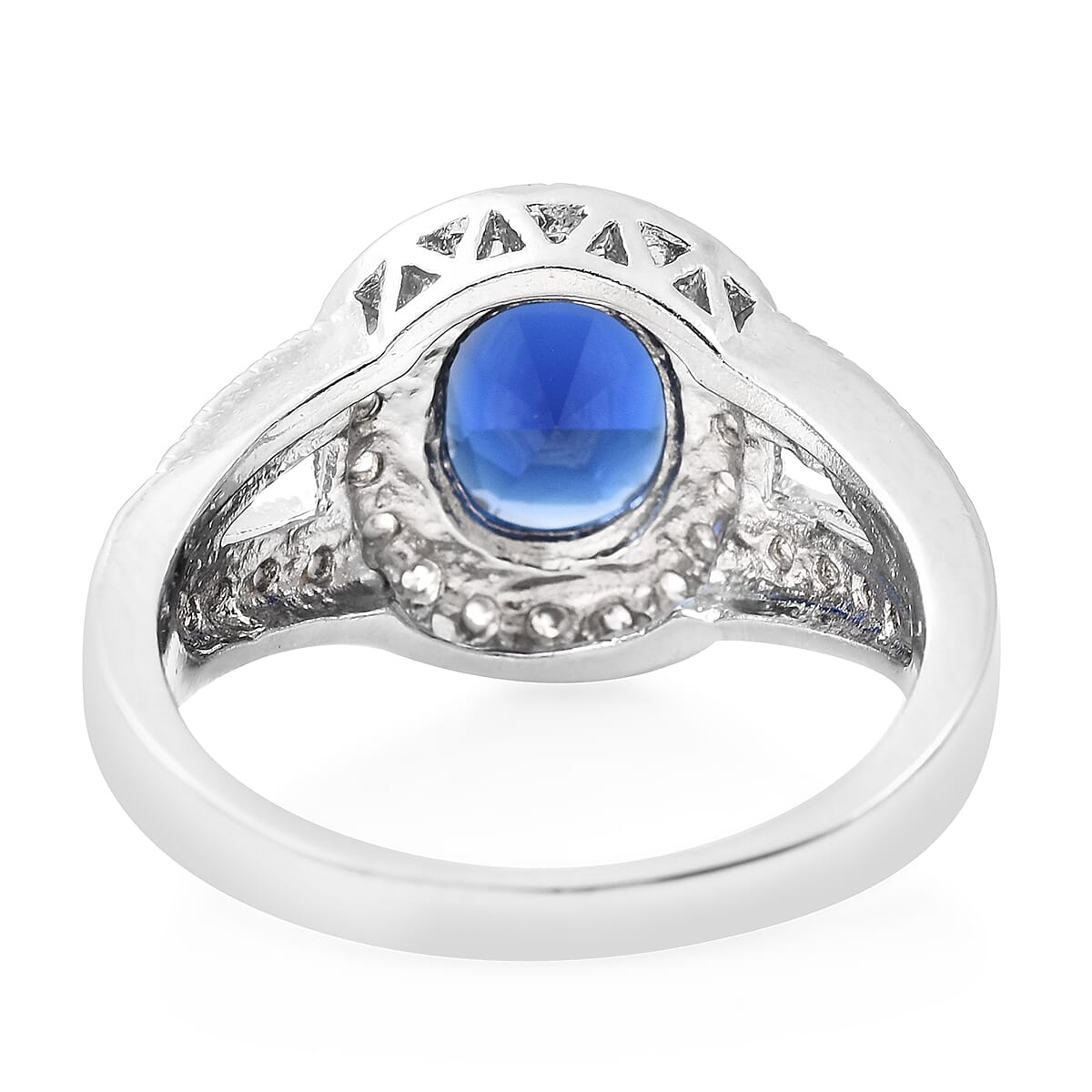 3 Piece Set- Simulated Tanzanite and Simulated White Diamond Ring, Earrings (with Clasp) and Pendant With Chain (Size 18 with 3 inch Extender) in Silver Tone