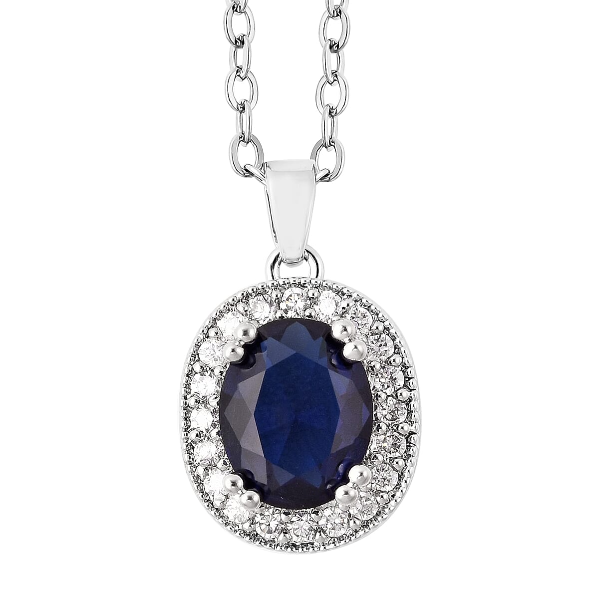 3 Piece Set- Simulated Tanzanite and Simulated White Diamond Ring, Earrings (with Clasp) and Pendant With Chain (Size 18 with 3 inch Extender) in Silver Tone
