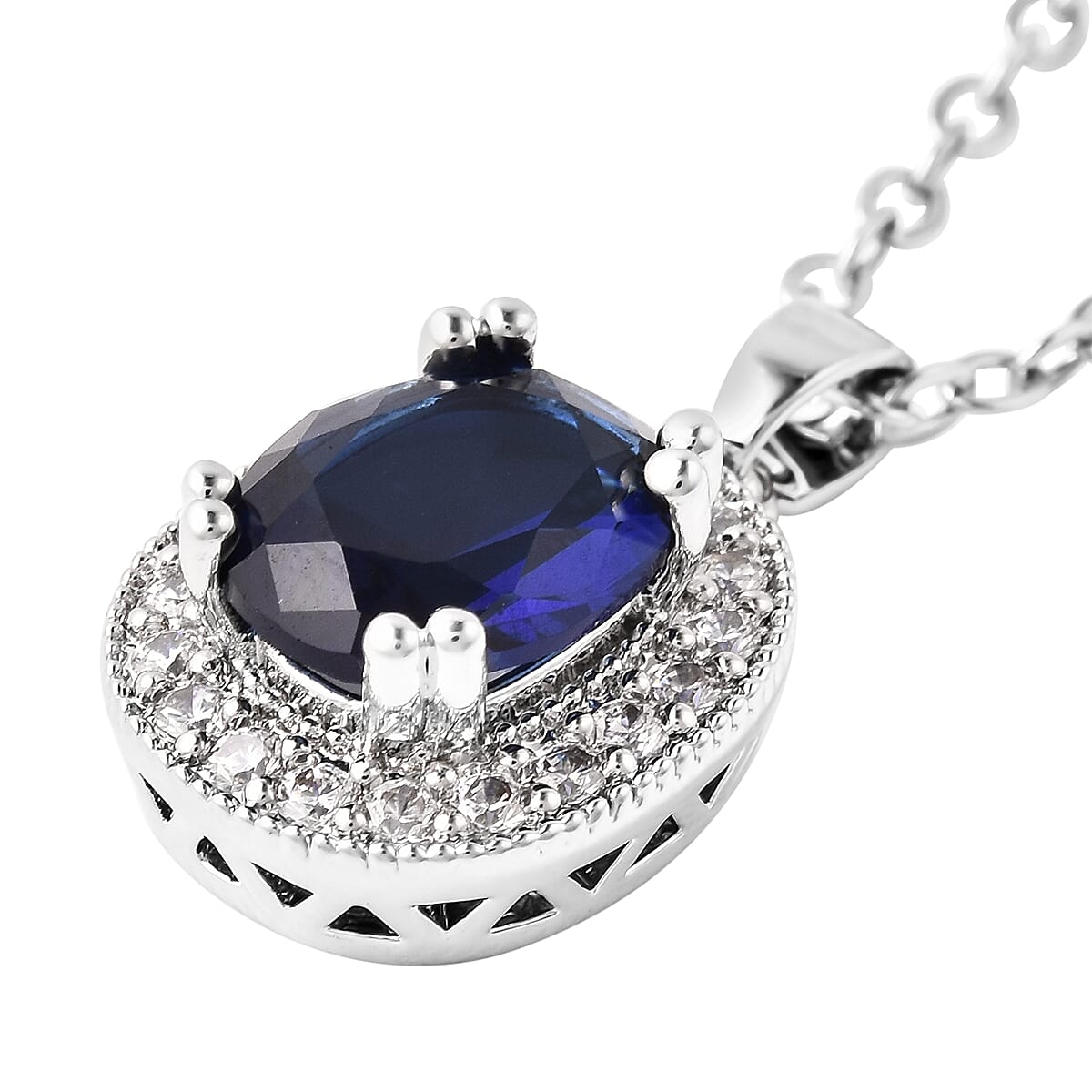 3 Piece Set- Simulated Tanzanite and Simulated White Diamond Ring, Earrings (with Clasp) and Pendant With Chain (Size 18 with 3 inch Extender) in Silver Tone