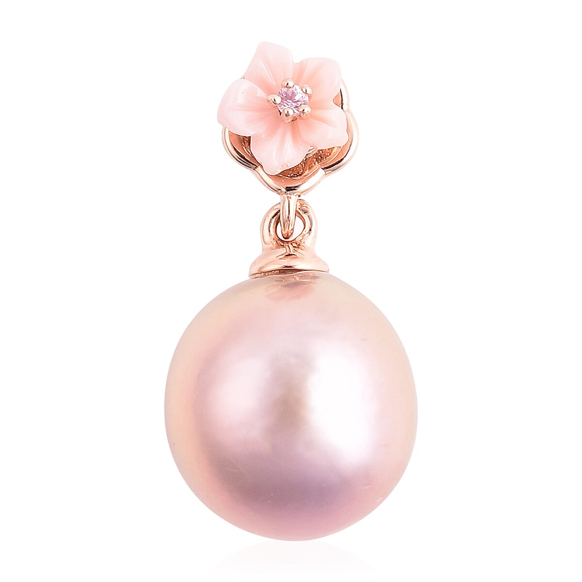 Purple Edison Pearl, Pink Mother of Pearl and Madagascar Pink Sapphire Pendant in Rose Gold Overlay Sterling Silver