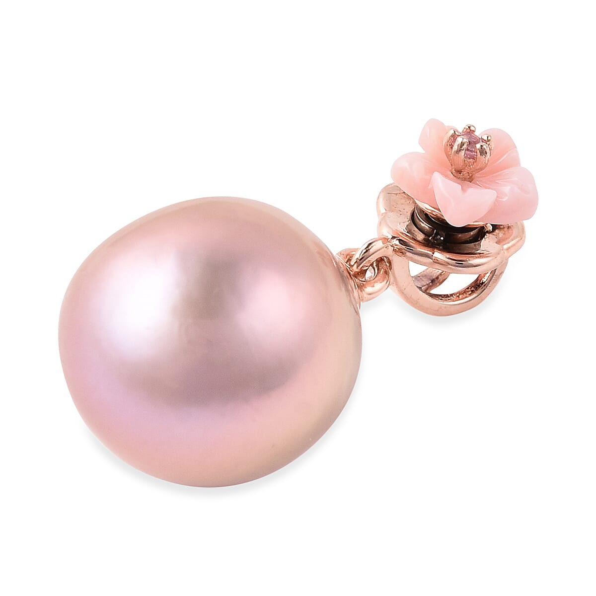Purple Edison Pearl, Pink Mother of Pearl and Madagascar Pink Sapphire Pendant in Rose Gold Overlay Sterling Silver