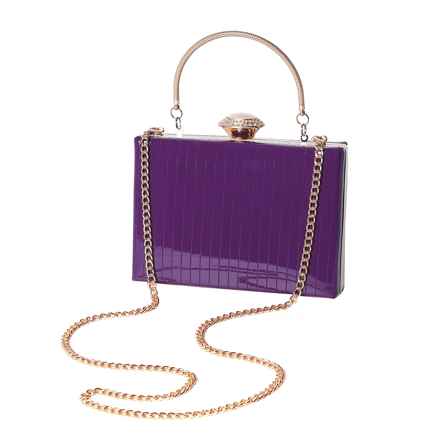 BOUTIQUE COLLECTION Purple Colour Stripe Pattern Shoulder Bag with Chain Strap and Crystal Studded Top Knob (Size 18x5x13 Cm)