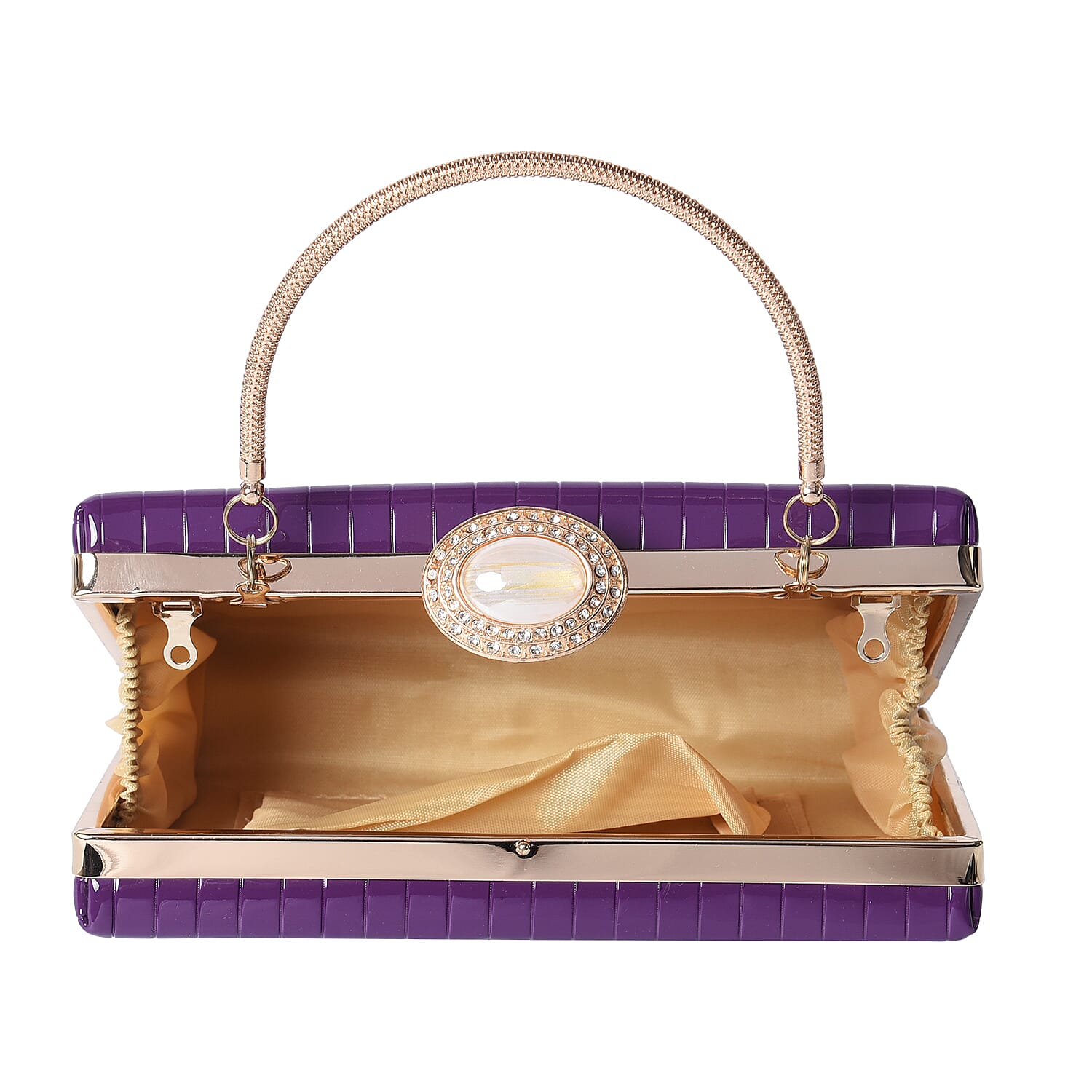 BOUTIQUE COLLECTION Purple Colour Stripe Pattern Shoulder Bag with Chain Strap and Crystal Studded Top Knob (Size 18x5x13 Cm)