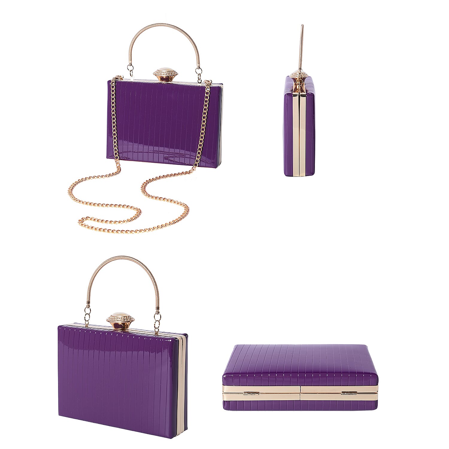 BOUTIQUE COLLECTION Purple Colour Stripe Pattern Shoulder Bag with Chain Strap and Crystal Studded Top Knob (Size 18x5x13 Cm)