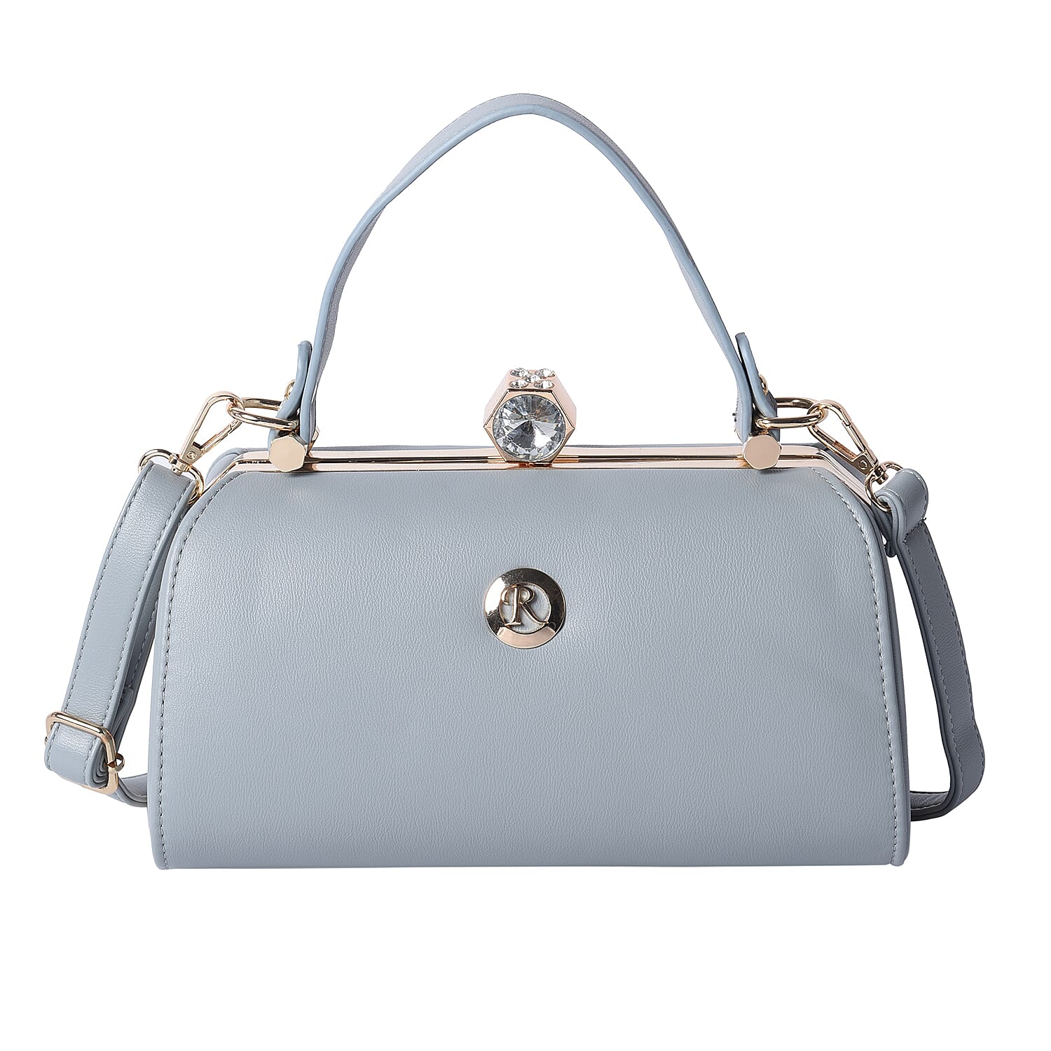 BOUTIQUE COLLECTION Grey Colour Clutch Bag with Detachable and Adjustable Shoulder Strap with Crystal Studded Top Knob (Size 26x13x14 Cm)