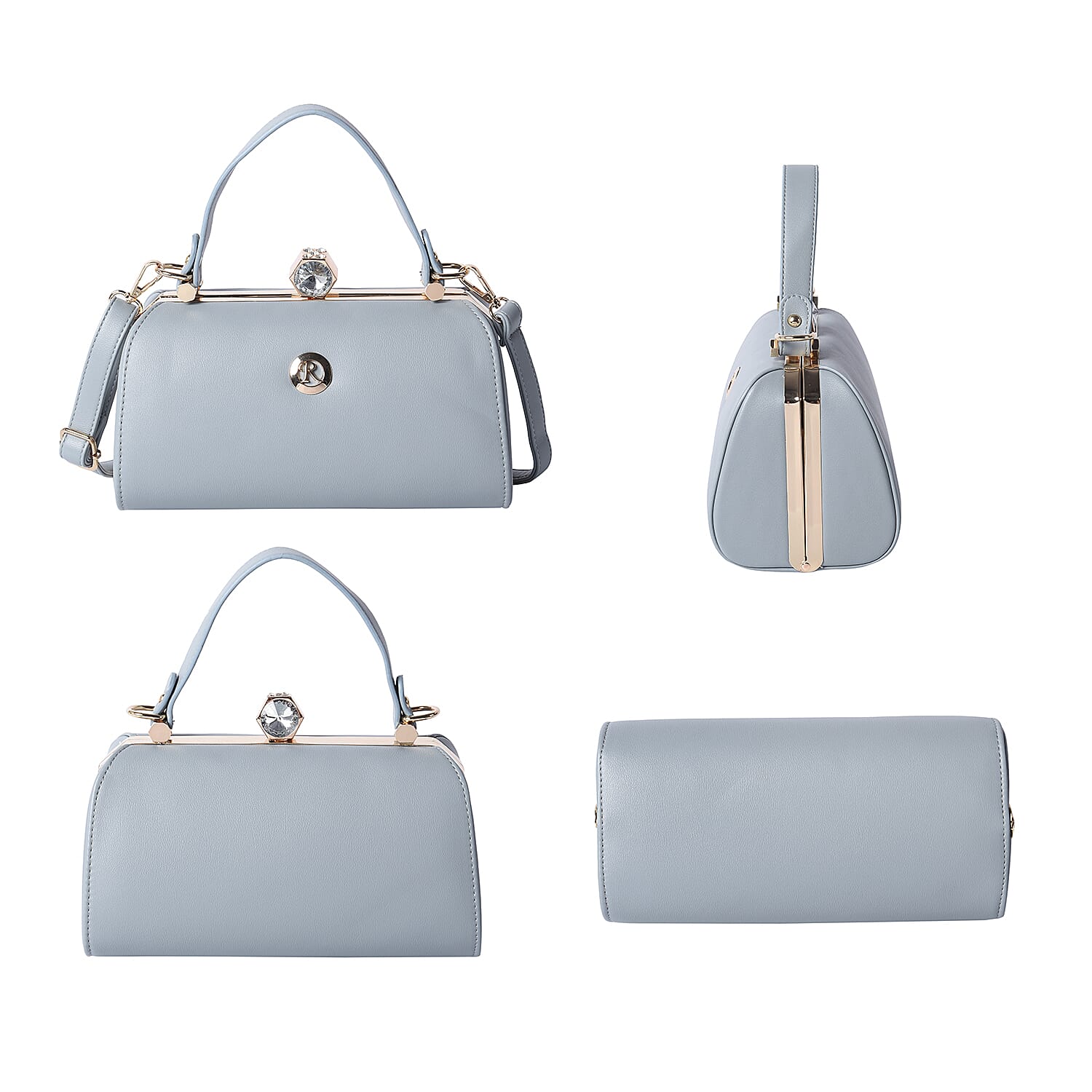 BOUTIQUE COLLECTION Grey Colour Clutch Bag with Detachable and Adjustable Shoulder Strap with Crystal Studded Top Knob (Size 26x13x14 Cm)