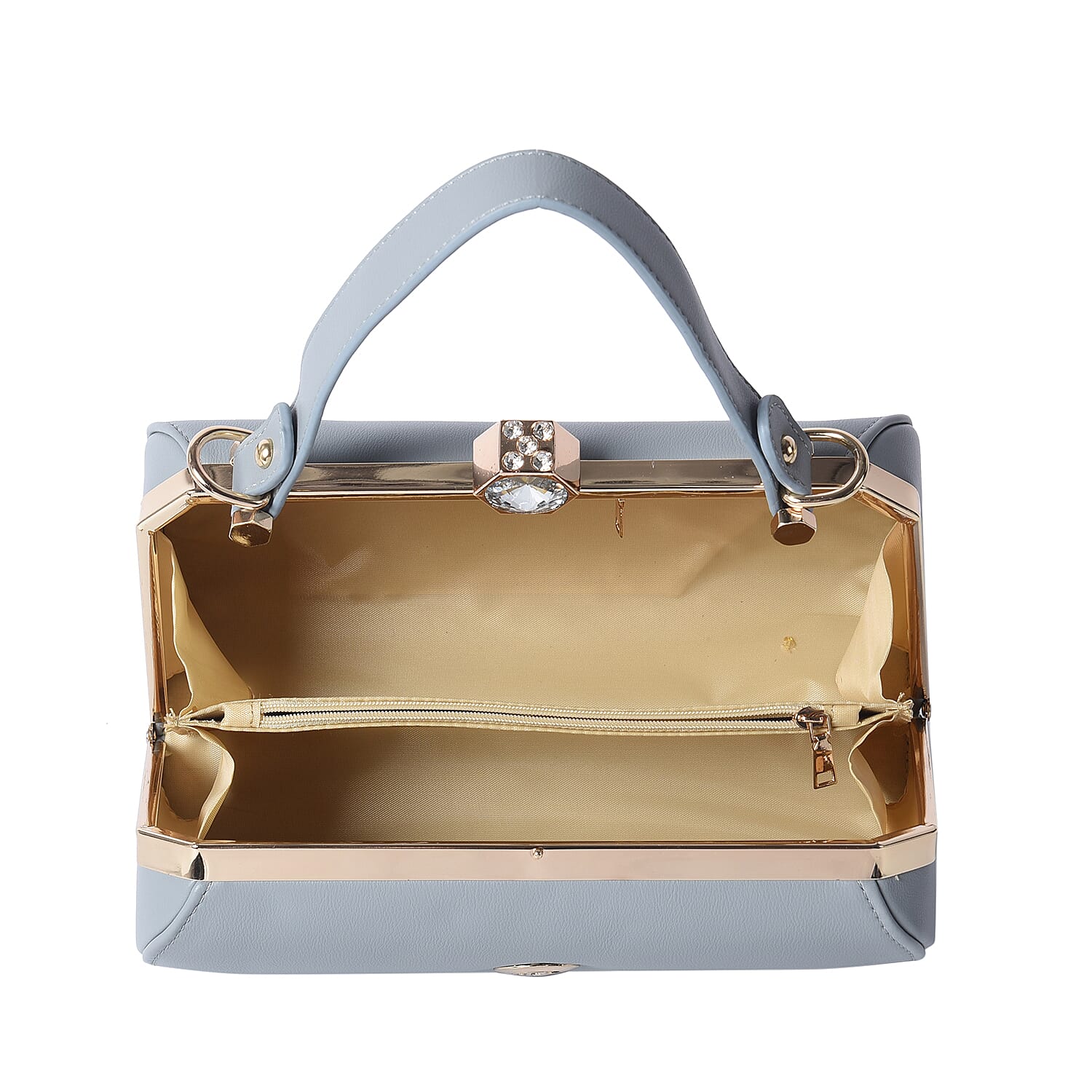 BOUTIQUE COLLECTION Grey Colour Clutch Bag with Detachable and Adjustable Shoulder Strap with Crystal Studded Top Knob (Size 26x13x14 Cm)