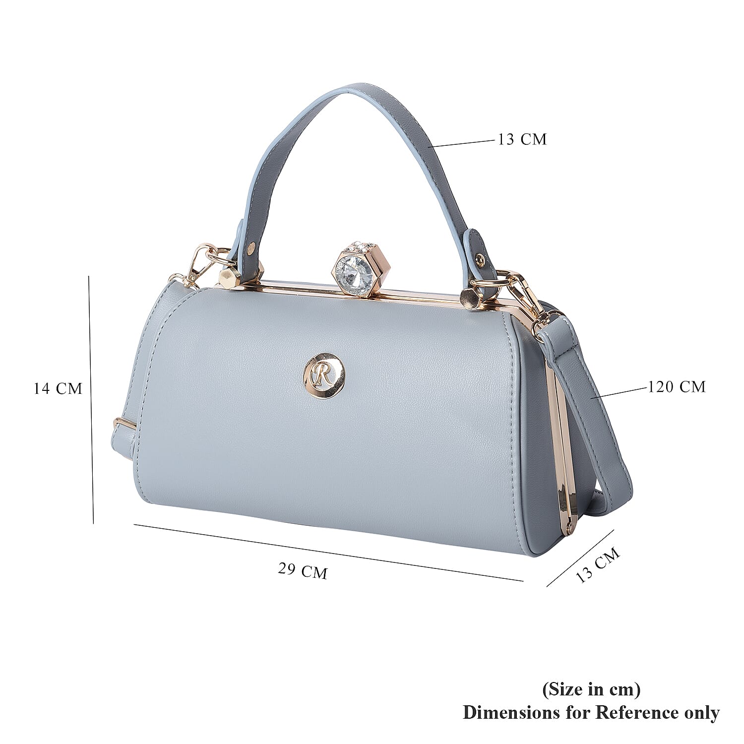 BOUTIQUE COLLECTION Grey Colour Clutch Bag with Detachable and Adjustable Shoulder Strap with Crystal Studded Top Knob (Size 26x13x14 Cm)