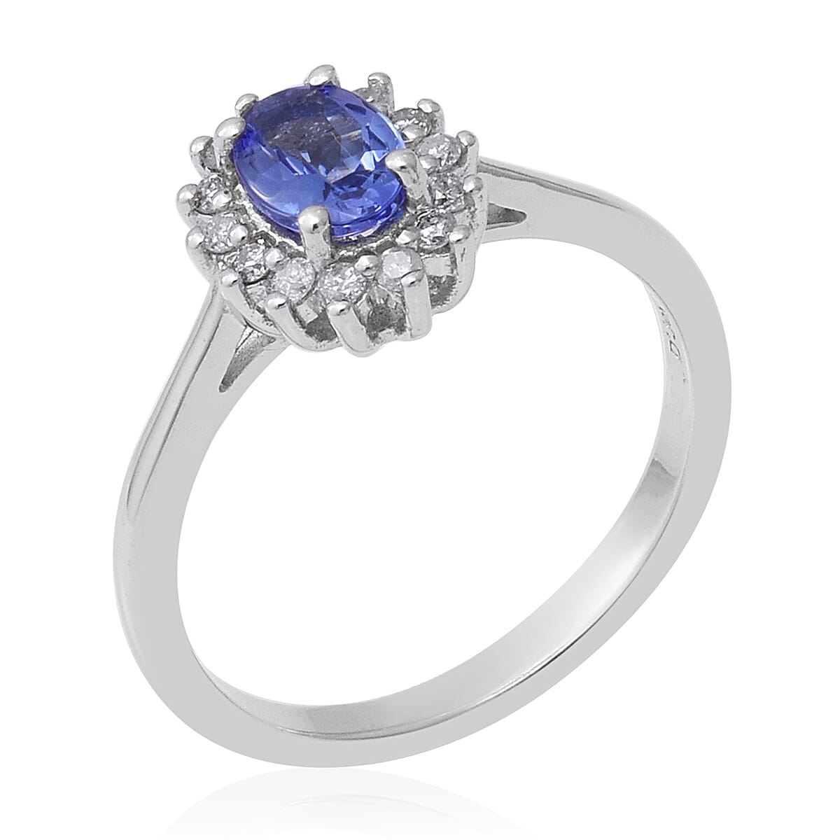 Premium Tanzanite and Diamond Ring in Rhodium Overlay Sterling Silver 1.00 Ct.