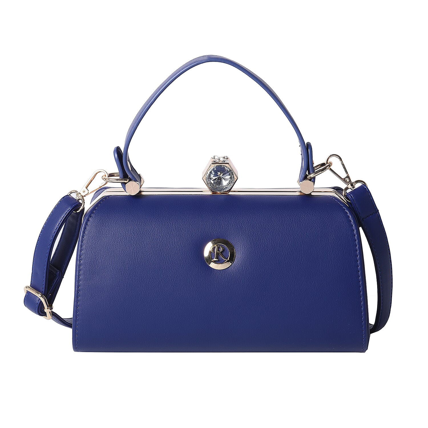 BOUTIQUE COLLECTION Navy Colour Clutch Bag with Detachable and Adjustable Shoulder Strap with Crystal Studded Top Knob (Size 26x13x14 Cm)