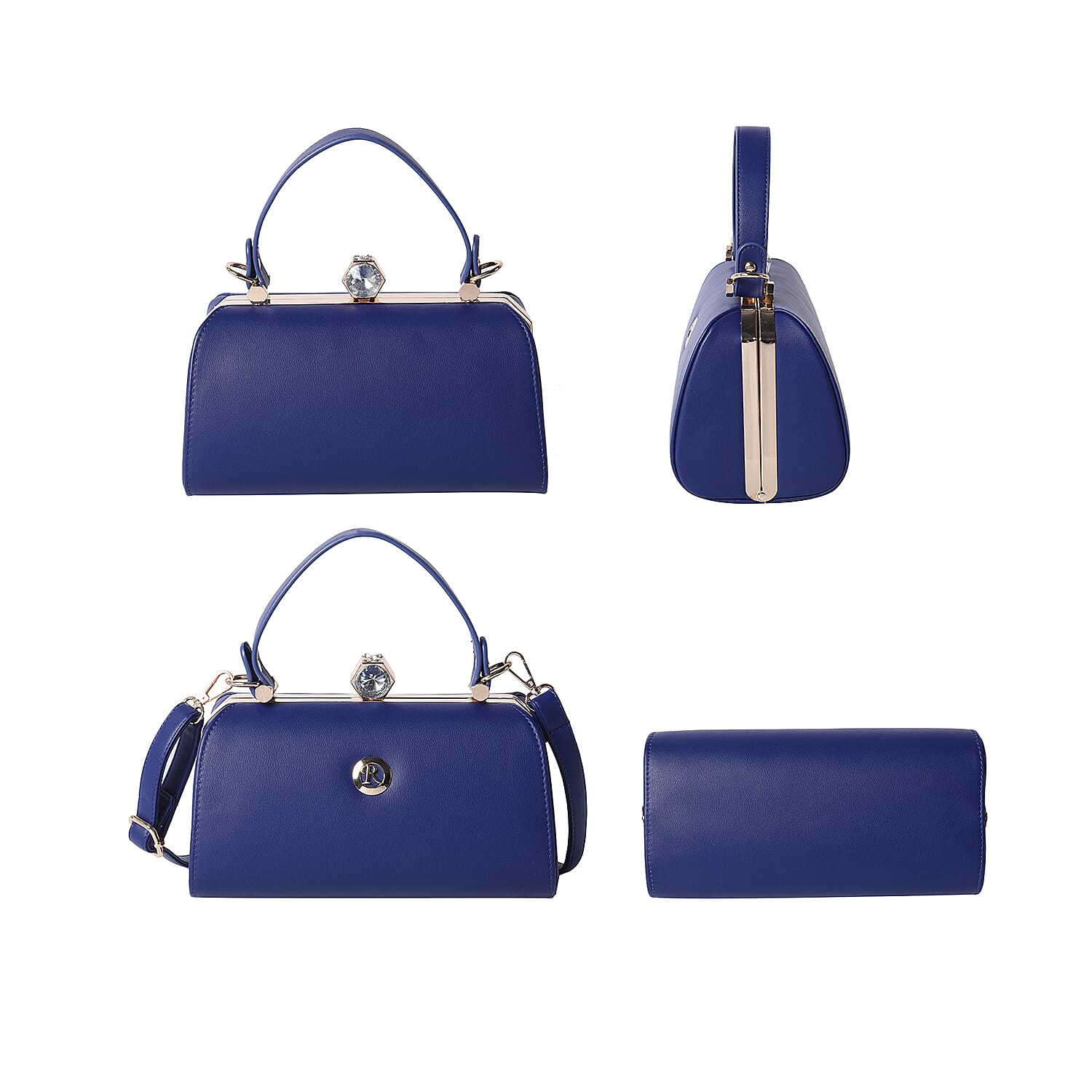 BOUTIQUE COLLECTION Navy Colour Clutch Bag with Detachable and Adjustable Shoulder Strap with Crystal Studded Top Knob (Size 26x13x14 Cm)