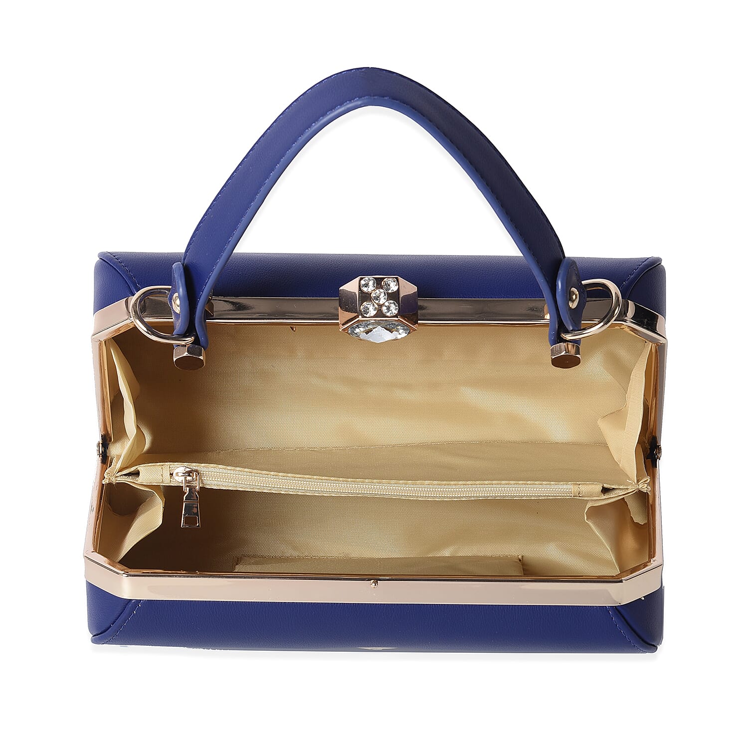 BOUTIQUE COLLECTION Navy Colour Clutch Bag with Detachable and Adjustable Shoulder Strap with Crystal Studded Top Knob (Size 26x13x14 Cm)