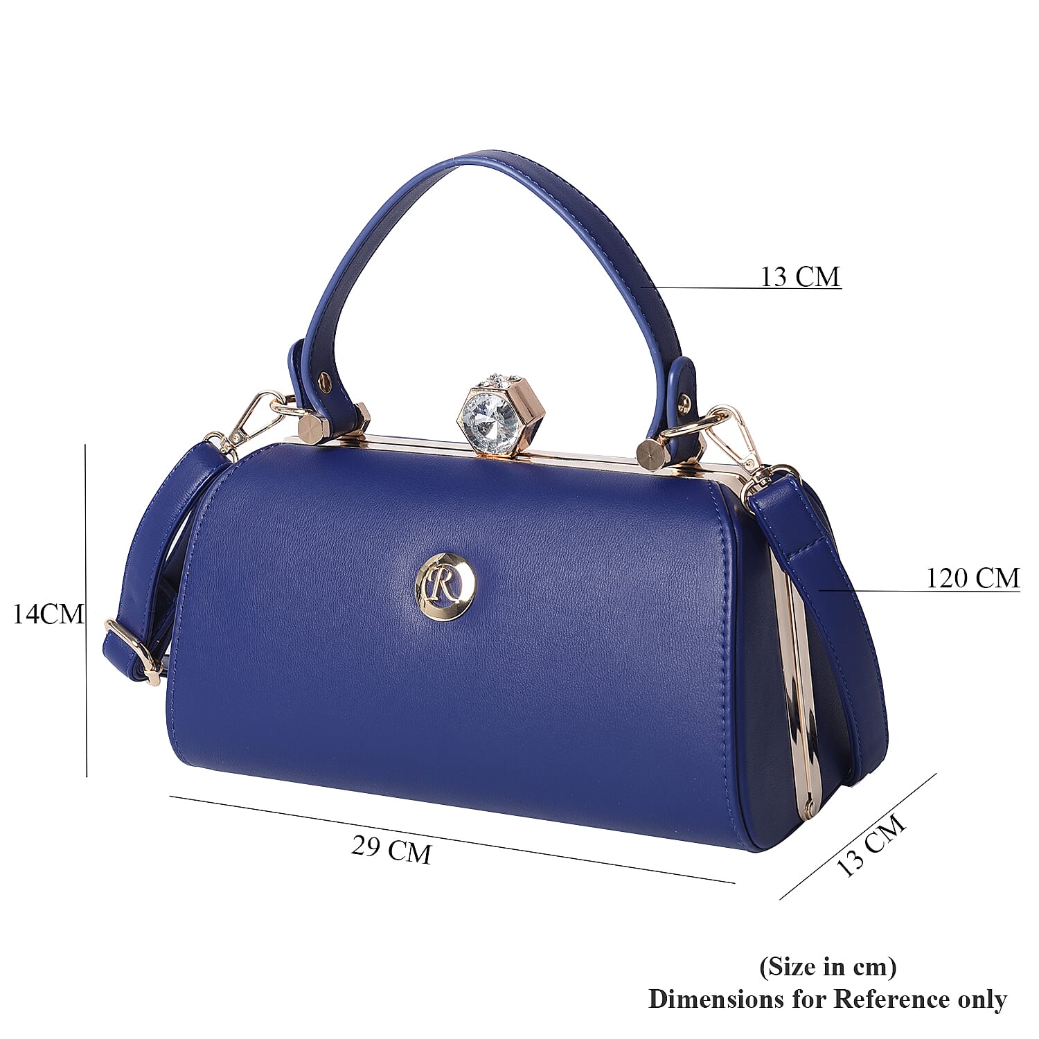 BOUTIQUE COLLECTION Navy Colour Clutch Bag with Detachable and Adjustable Shoulder Strap with Crystal Studded Top Knob (Size 26x13x14 Cm)