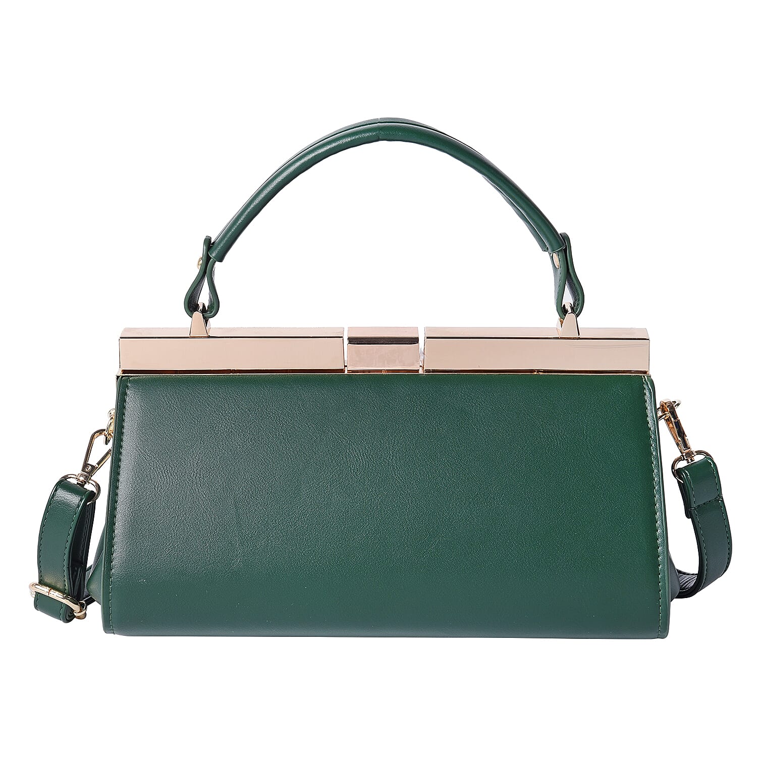 BOUTIQUE COLLECTION Dark Green Clutch Bag with Detachable Shoulder Strap and Top Handle (Size 26x13x16 Cm)