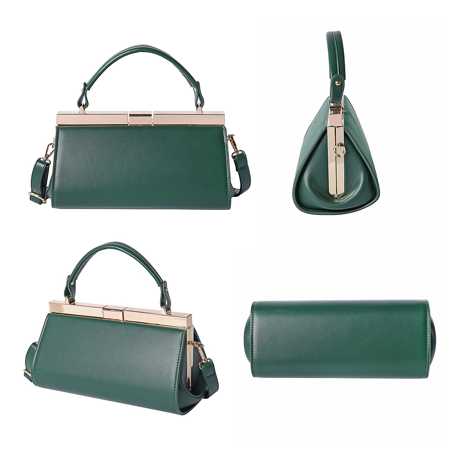 BOUTIQUE COLLECTION Dark Green Clutch Bag with Detachable Shoulder Strap and Top Handle (Size 26x13x16 Cm)