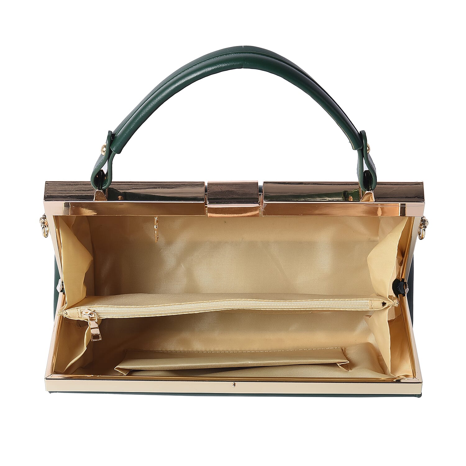 BOUTIQUE COLLECTION Dark Green Clutch Bag with Detachable Shoulder Strap and Top Handle (Size 26x13x16 Cm)