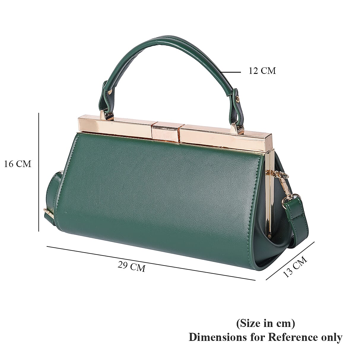 BOUTIQUE COLLECTION Dark Green Clutch Bag with Detachable Shoulder Strap and Top Handle (Size 26x13x16 Cm)