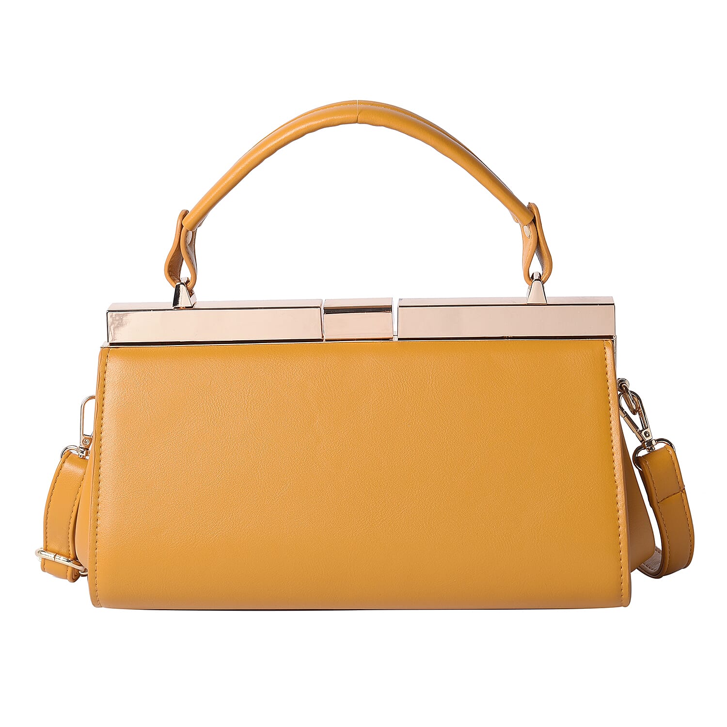 BOUTIQUE COLLECTION Yellow Clutch Bag with Detachable Shoulder Strap and Top Handle (Size 26x13x16 Cm)