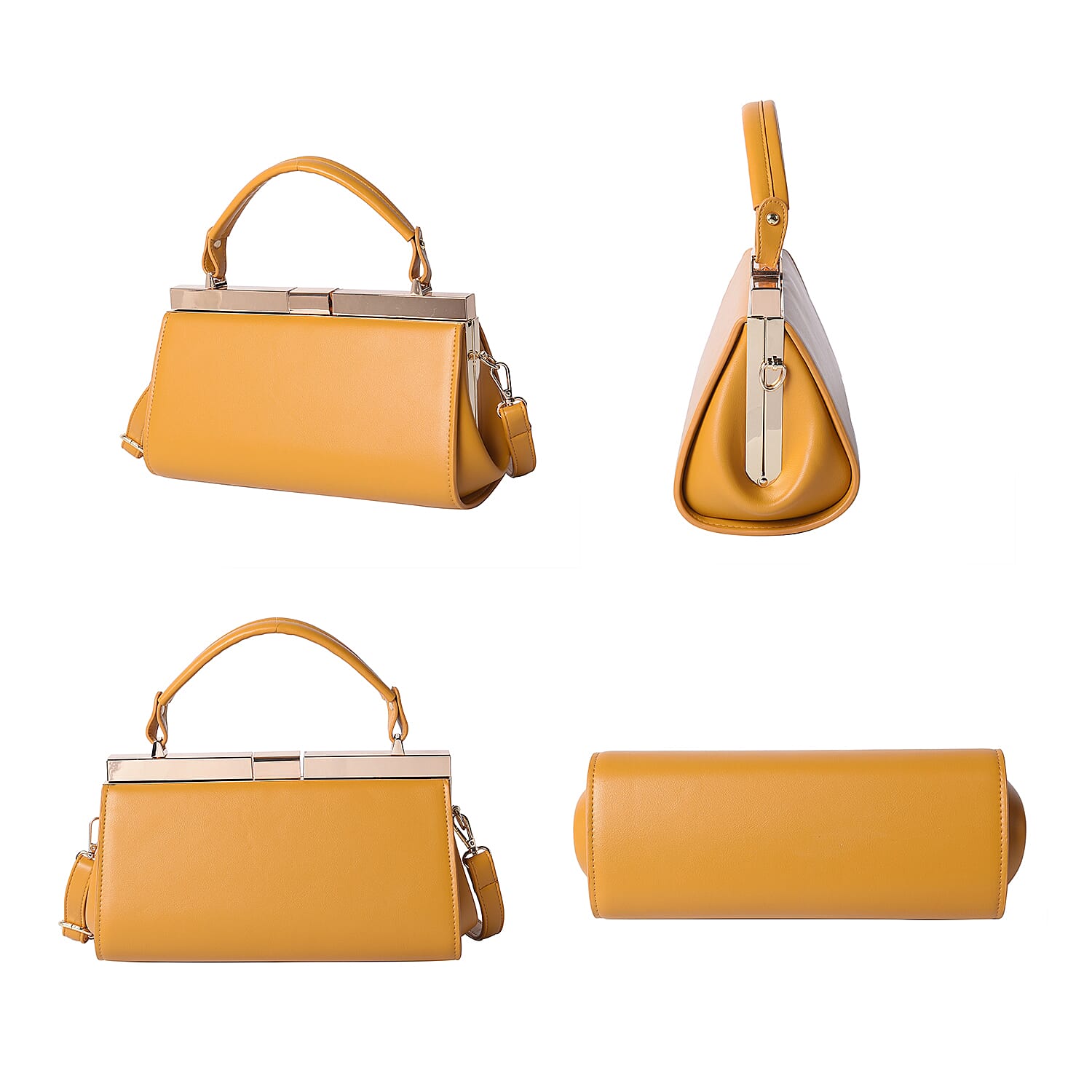 BOUTIQUE COLLECTION Yellow Clutch Bag with Detachable Shoulder Strap and Top Handle (Size 26x13x16 Cm)