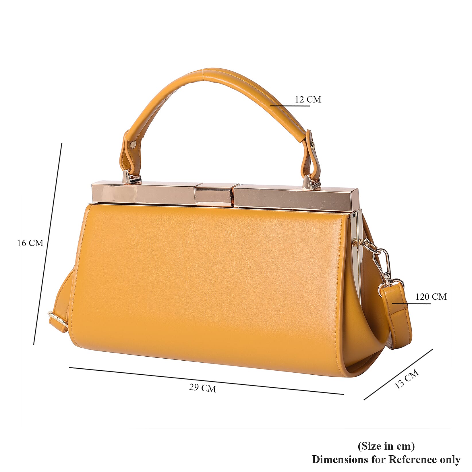 BOUTIQUE COLLECTION Yellow Clutch Bag with Detachable Shoulder Strap and Top Handle (Size 26x13x16 Cm)