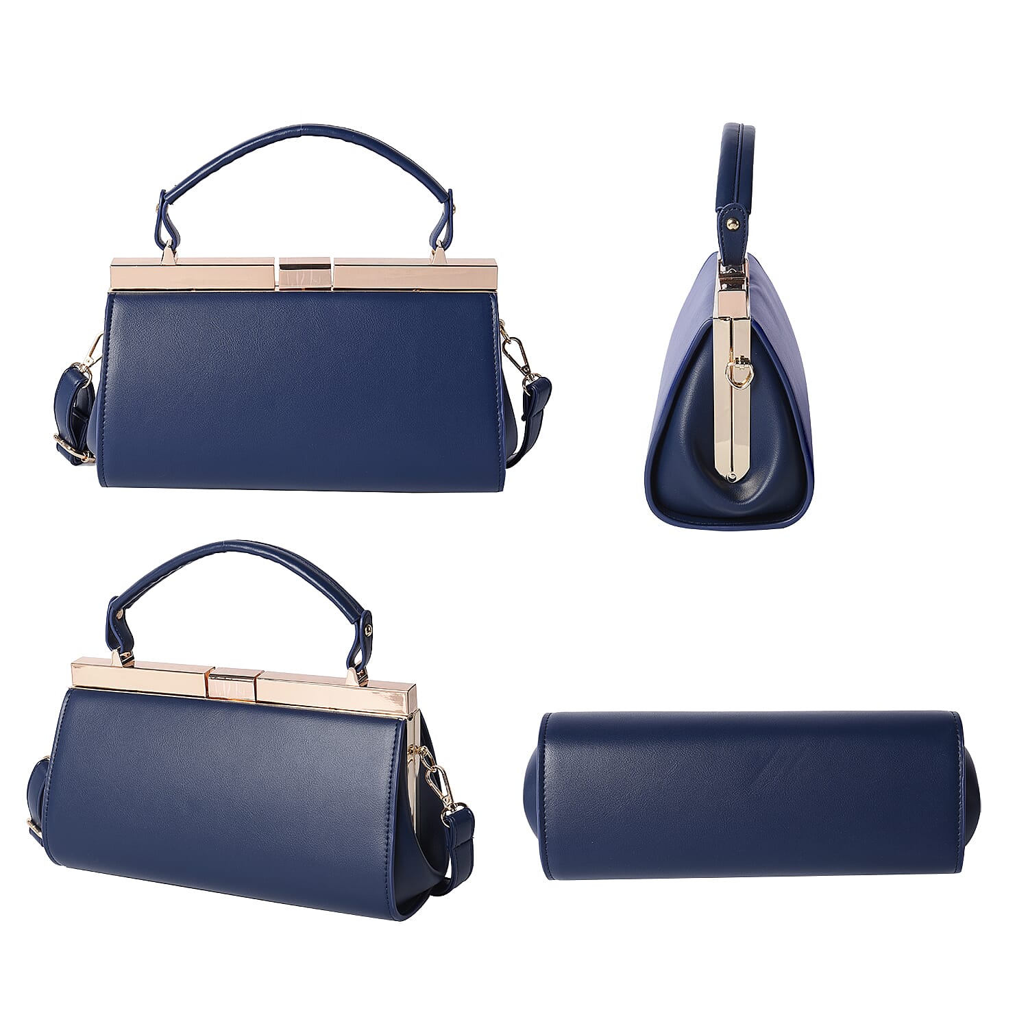 BOUTIQUE COLLECTION Indigo Blue Clutch Bag with Detachable Shoulder Strap and Top Handle (Size 26x13x16 Cm)